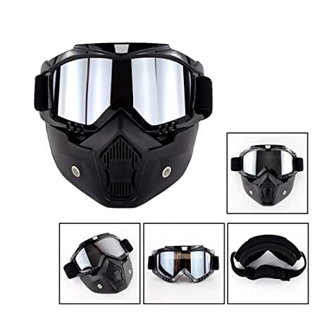 Vagary Goggles Mask Helmet Goggles Road Riding Uv Mouth Filter Cycling Goggles with Detachable Mask (One Size Black)