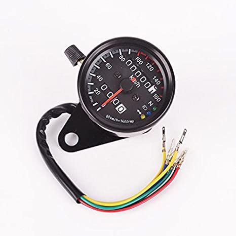 Vagary Universal Motorcycle Dual Odometer Speedometer Gauge LED Background Light Analog Speedometer