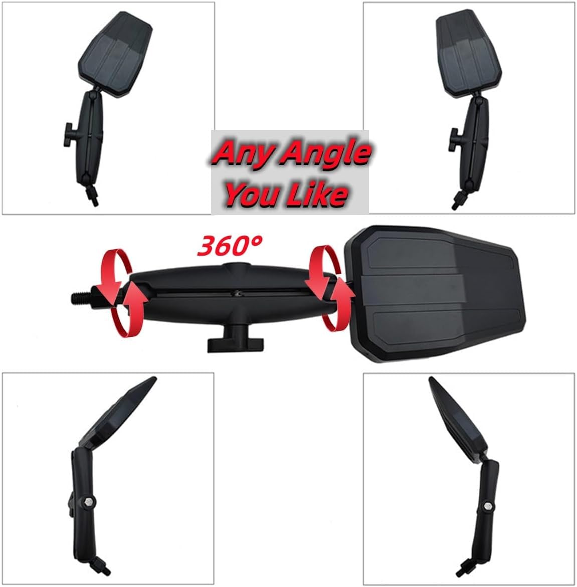 Vagary Black Universal Angle Adjustable Motorcycle Mirror With 7/8" Handlebar Mount and 8/10MM Screws Compatible with Street Dirt Bike Scooter Moped Cruiser ATV (Dubble Take Mirror))