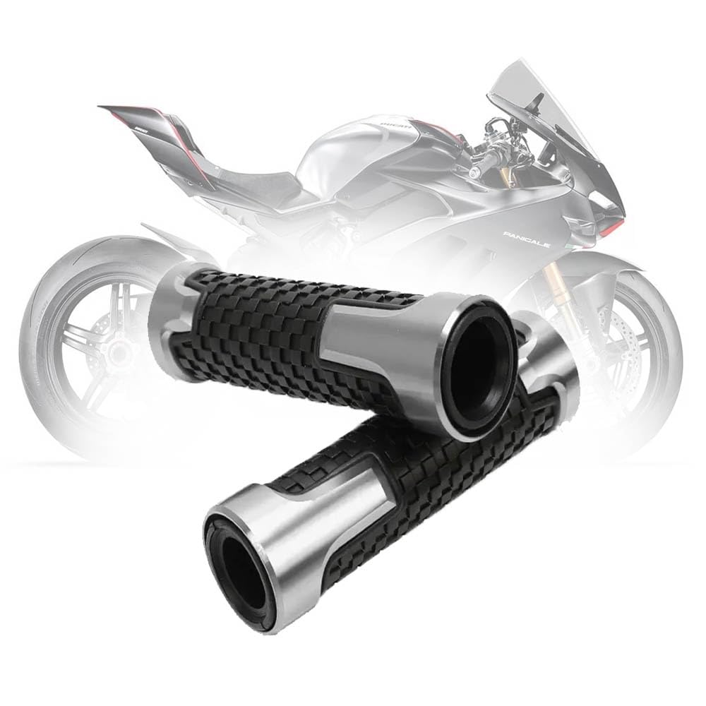 Vagary Aluminum Alloy Motorcycle Handle Grips - 7/8" 22mm Rubber Handlebar Universal Fit for Suzuki, KTM, Yamaha, Ducati, Kawasaki, Benelli, for Honda, Aprilia (Silver)