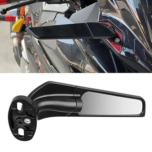 Vagary Adjustable Universal Motorcycle Mirror Modified Wind Wing Adjustable Rotating Rearview Mirror (Black)