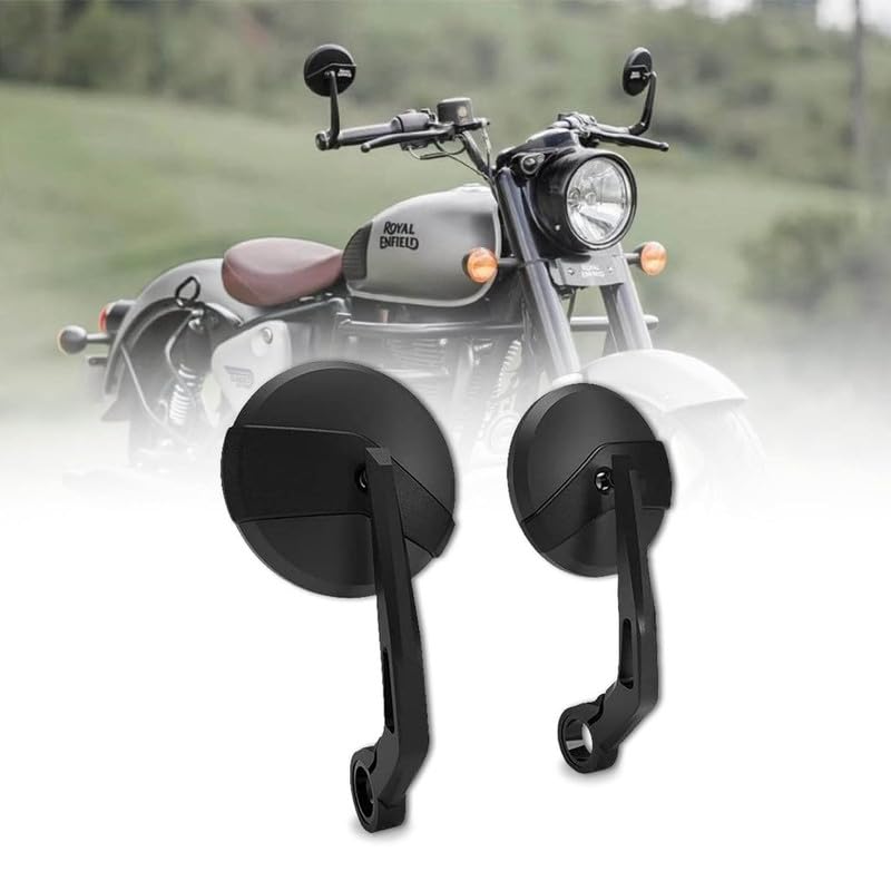 Vagary Handle Round Side Mirrors For Re Bullet Classic 350 Standard Classic 500,Super Meteor 650,Meteor 350,Reborn Classic 350,Hunter 350,Gt Interceptor 650(Black)