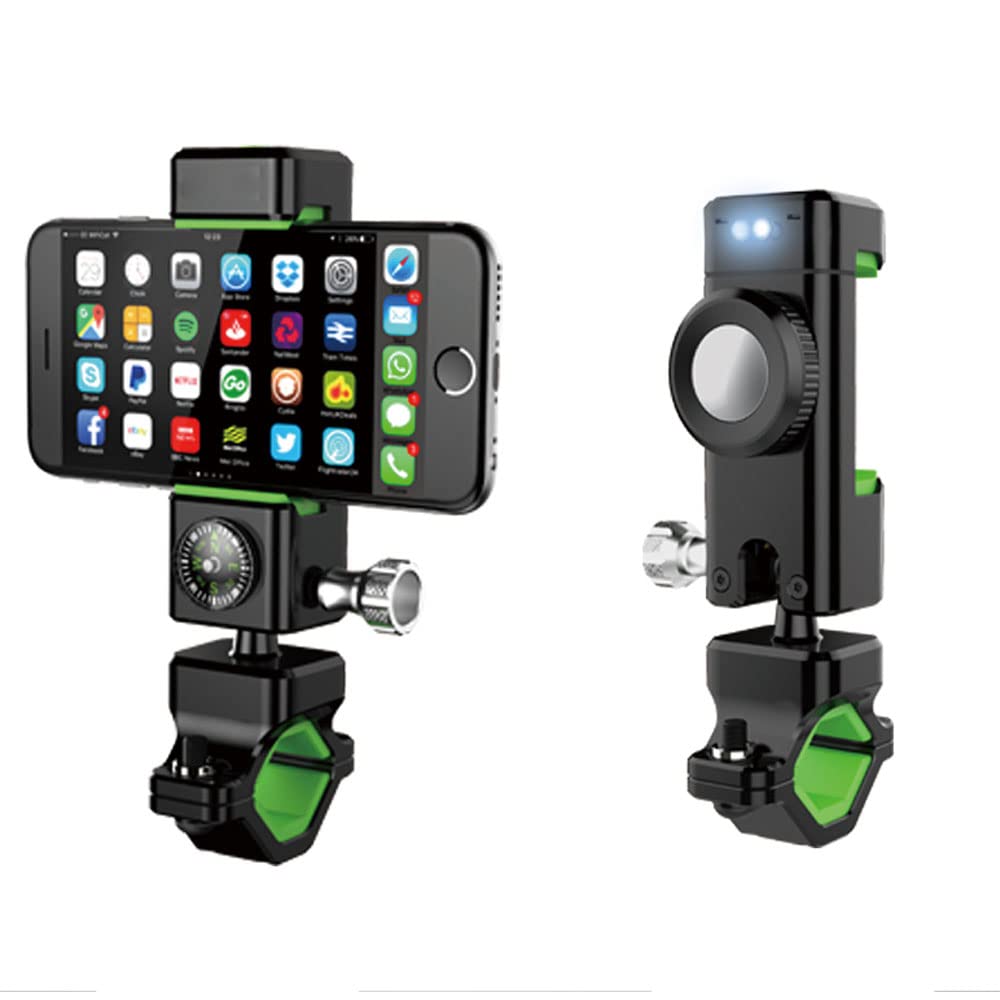 Vagary Universal Bike eBike Motorcycle Handlebar Mobile Phone Mount Bicycle Holder Cycling Stand Clamp Support with LED with Light & Compass