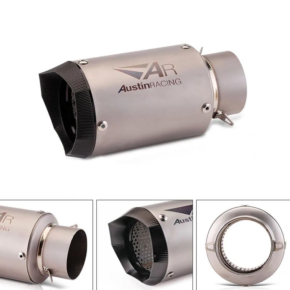 Vagary Universal Austin Racing Sports Silencer/Exhaust Muffler Pipe Kawasaki, Honda, KTM, Suzuki Universal For Bike (Silver)