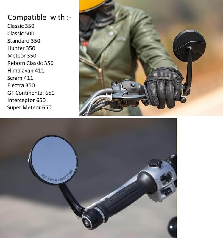 Vagary Handle Round Side Mirrors For Re Bullet Classic 350 Standard Classic 500,Super Meteor 650,Meteor 350,Reborn Classic 350,Hunter 350,Gt Interceptor 650(Black)