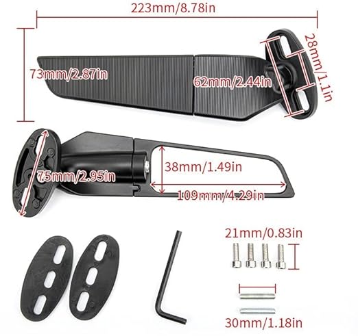 Vagary Aerodynamic Adjustable Wing Mirror For R15 V4, V3, R15 V4M, KTM RC 390,200,125 (Black)