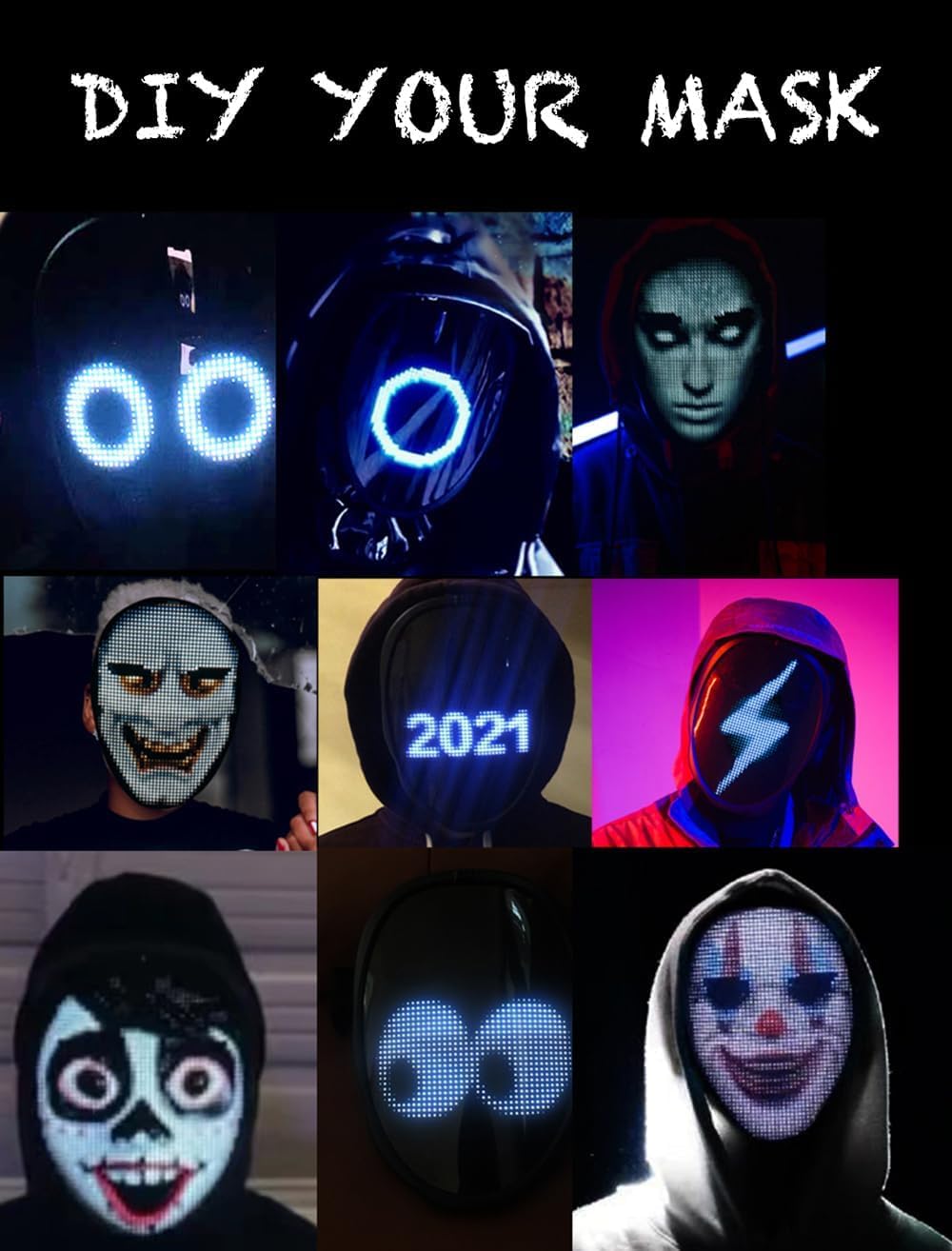 Vagary Face Transforming LED Mask with Bluetooth Programmable - LED Light Up Halloween Mask Digital Luminous Mask (Viral Raj Kundra Led Mask)
