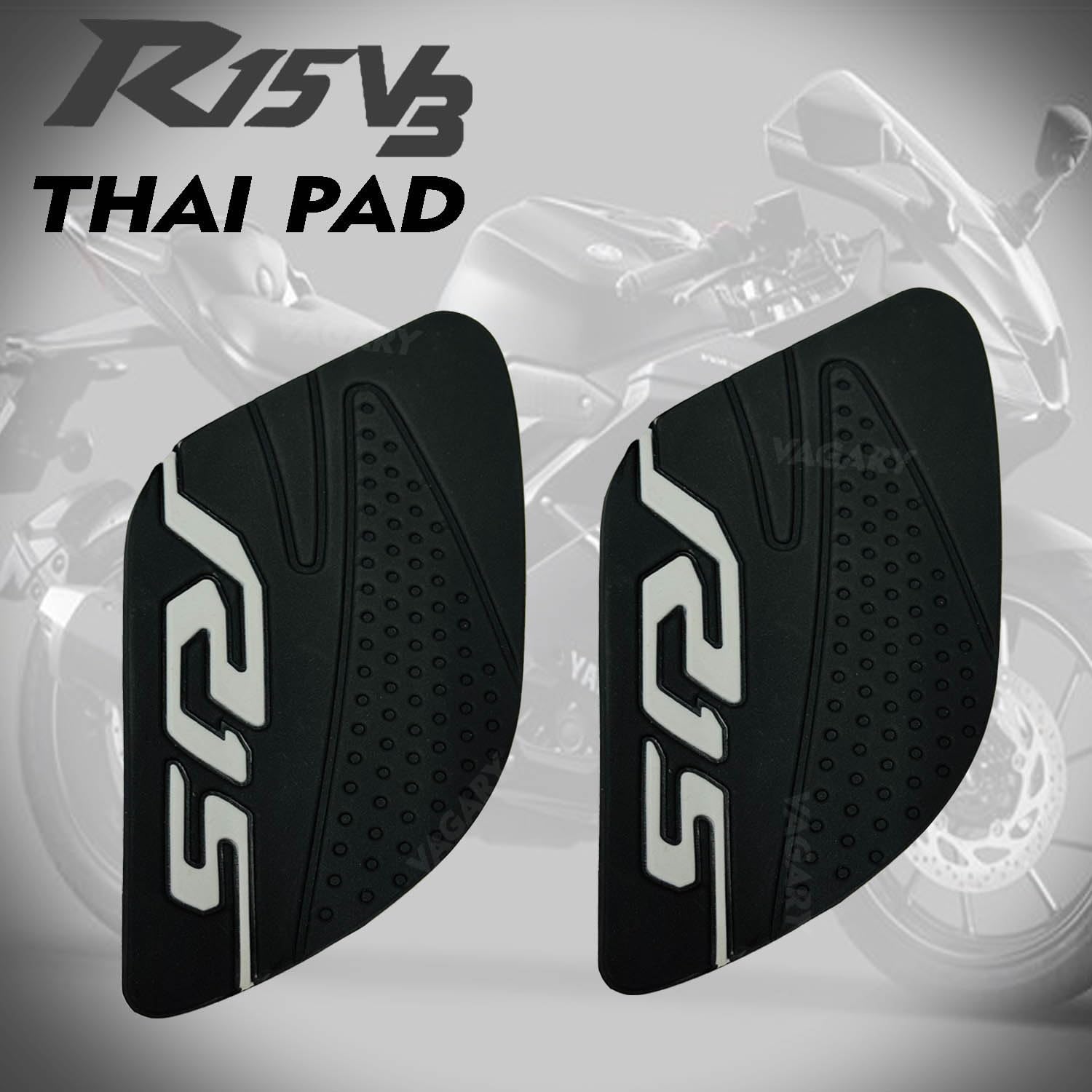 Vagary Anti Slip Silicone Tank Pad/Thai Pad for Yamaha R15 V3 (Black-Siver)
