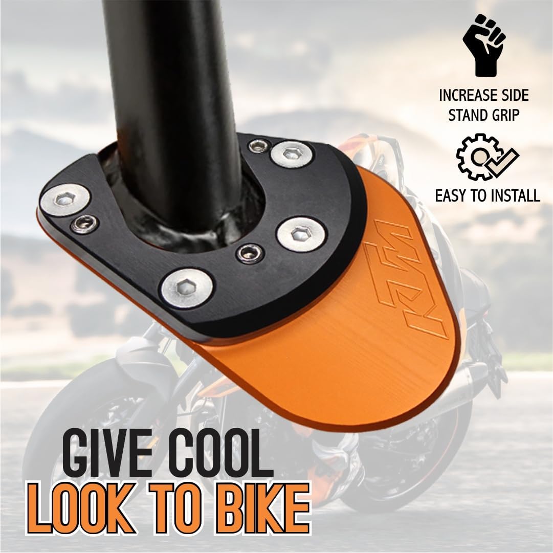 Vagary Premium CNC Aluminium KTM Side Stand Extender Cover Duke 125 200 250 390 Bike Accessories RC or Duke (Orange)