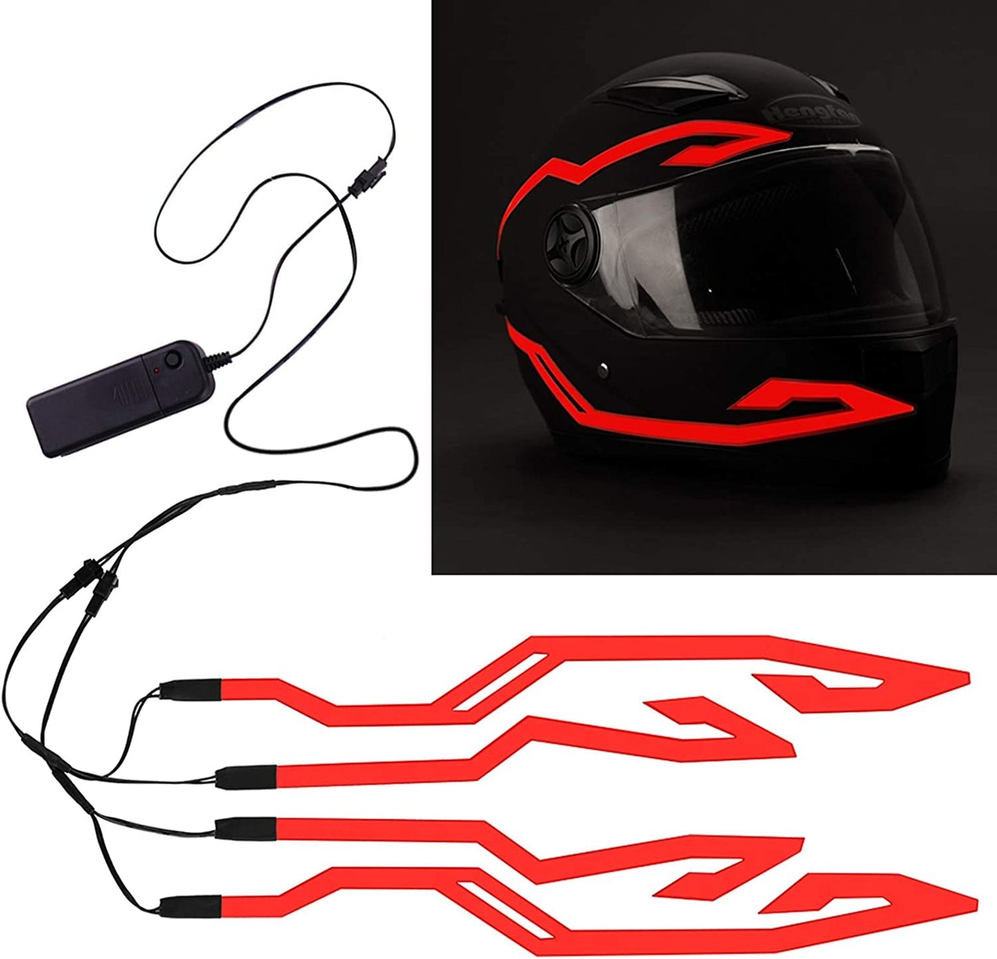 Vagary Motorcycle Helmet Light, 3 Modes Driving EL Light Strips, LED Signal Helmet Light Strip Decoration Kit for Motorcycle (Red)