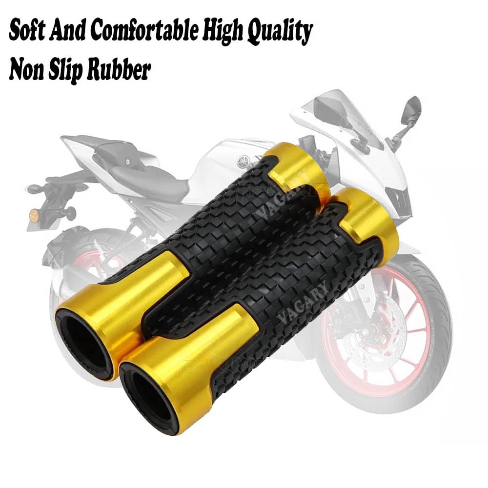 Vagary Aluminum Alloy Motorcycle Handle Grips - 7/8" 22mm Rubber Handlebar Universal Fit for KTM, Yamaha, Ducati, Kawasaki, Benelli, for Honda, Aprilia, Suzuki (Golden)