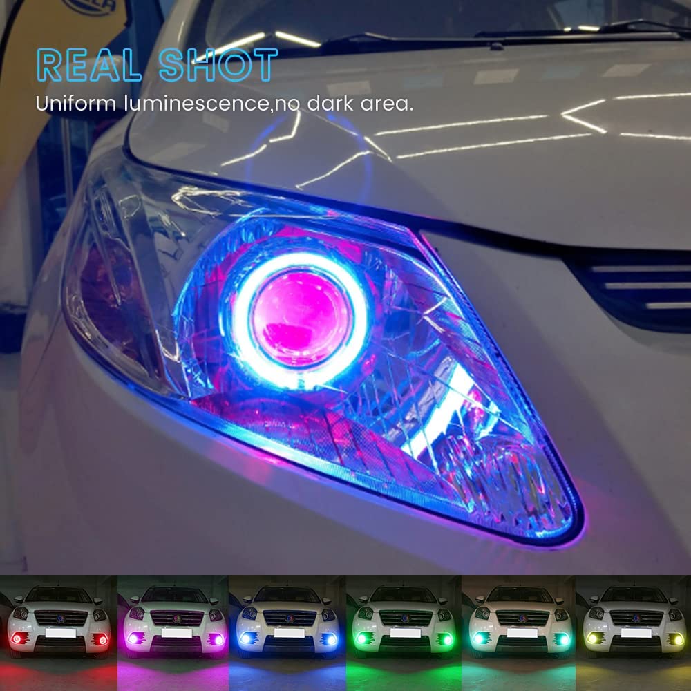 Vagary 70MM Multi-Color RGB LED Halo Rings Light COB 60SMD Smart Phone iOS Android App Bluetooth Control Car Angel Eyes Circle Ring Headlight Lamp Daytime Running Lights (DRL) 12V