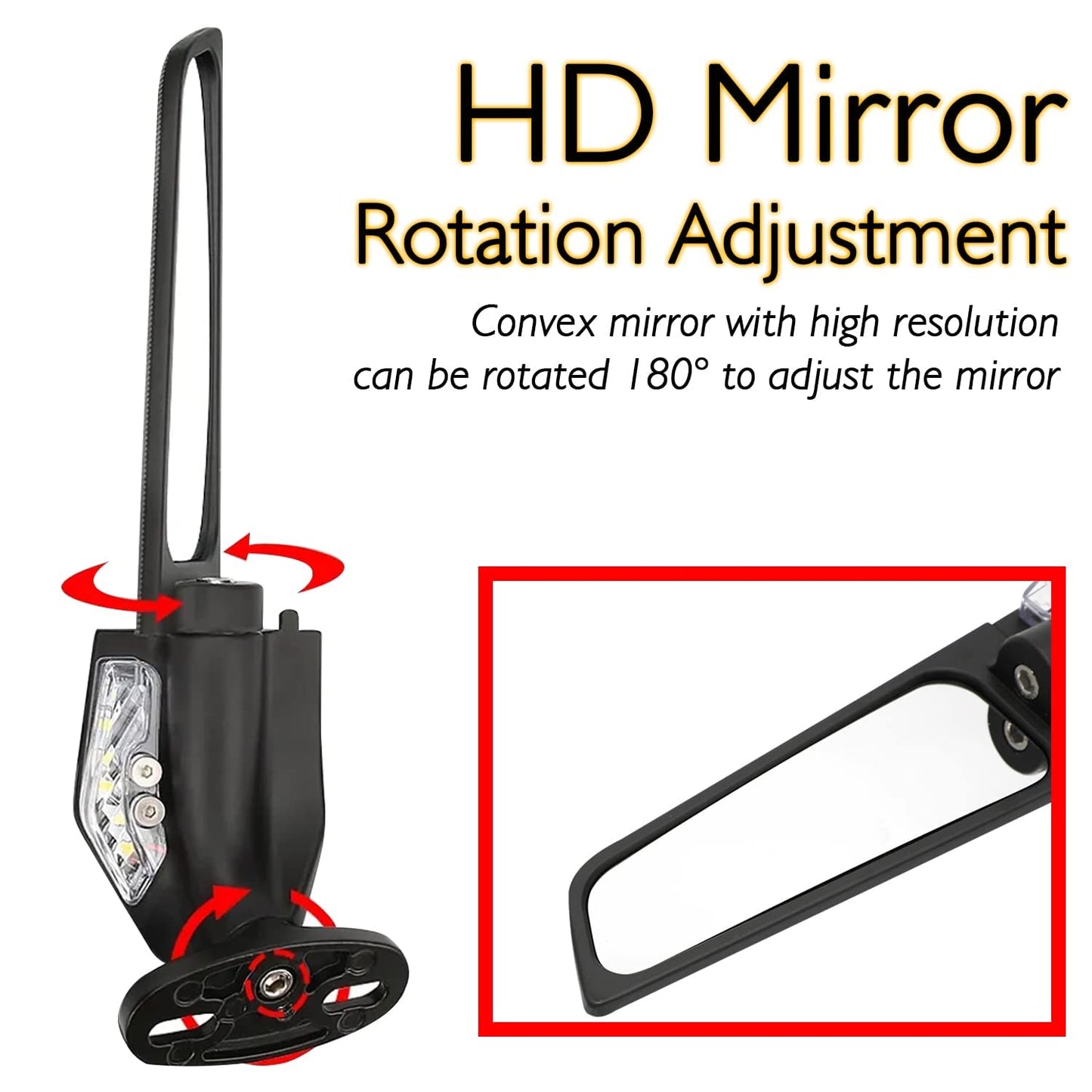 Vagary Wing Rearview Stealth Mirrors Fully-Faired Bikes For R15 V4M, R15 V4, R15 V3 | Ninja 250 300 400 GSX250R 360 Adjustable (Black, Pack of 2, With Led Light)
