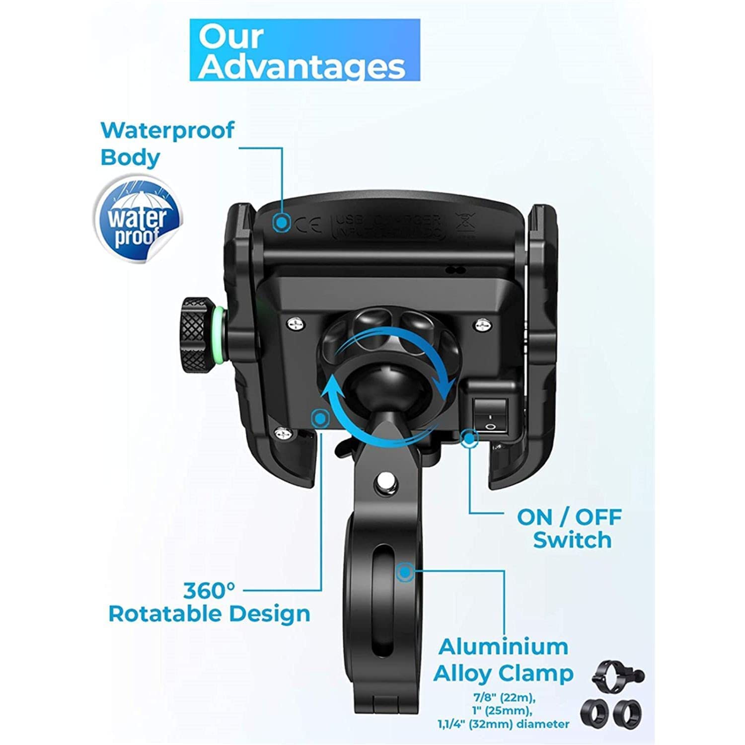 Vagary Jaw Grip Waterproof Bike | Motorcycle | Scooter Aluminium Mobile Holder Motorcycle Mobile Mount (Without Charger)