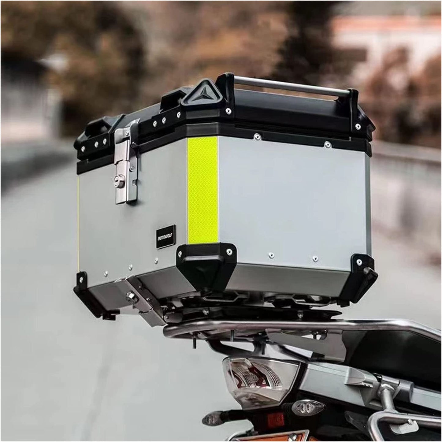 Vagary Metal Bike Storage Tail Top Box 45L Waterproof Luggage Case Hard Trunk Top Box For Himalayan (Silver)