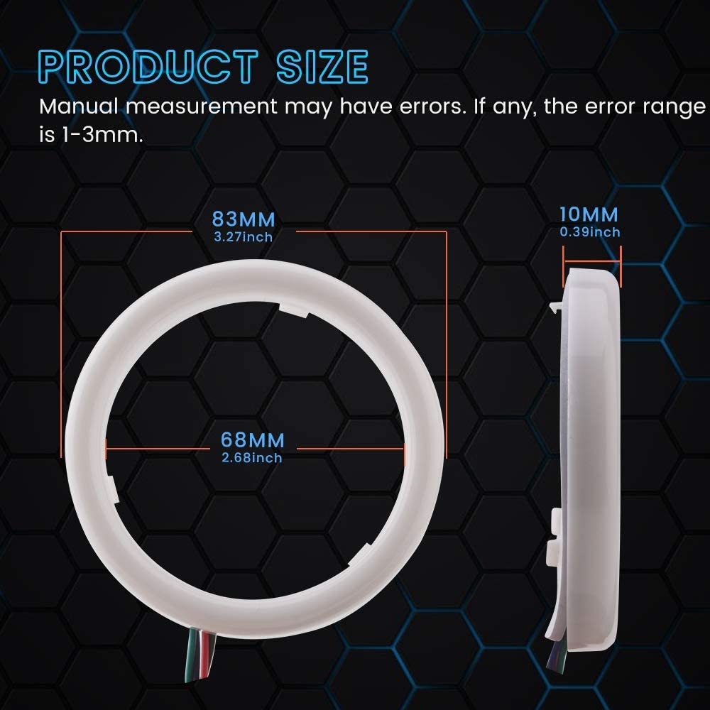 Vagary 70MM Multi-Color RGB LED Halo Rings Light COB 60SMD Smart Phone iOS Android App Bluetooth Control Car Angel Eyes Circle Ring Headlight Lamp Daytime Running Lights (DRL) 12V