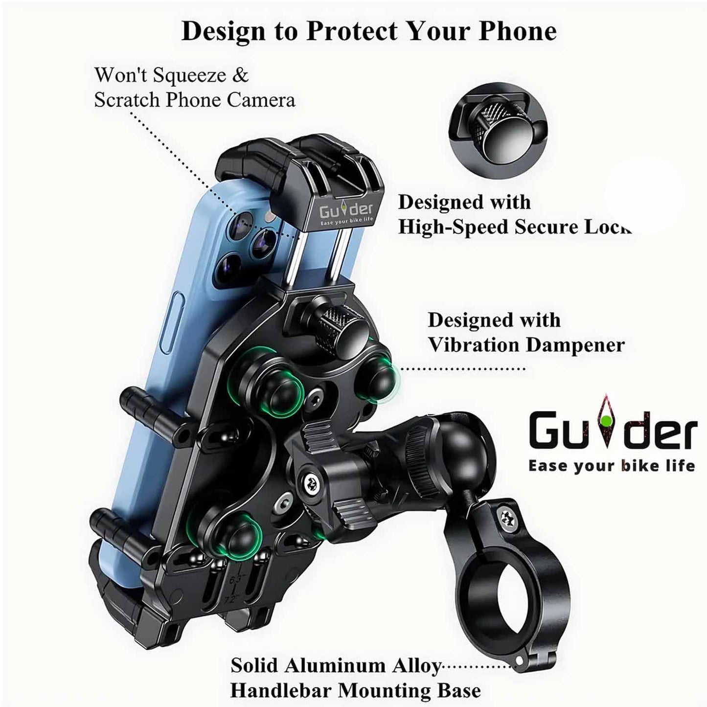 Guider Motorcycle Shockproof Wireless Charger Mobile Holder M26 A1 (Black)