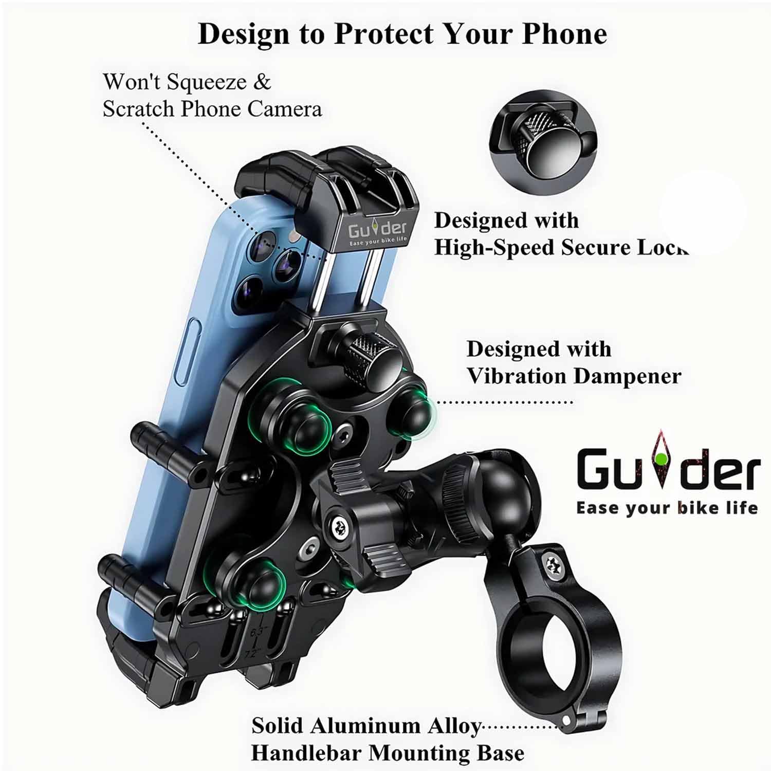 Guider Motorcycle Shockproof Wireless Charger Mobile Holder M26 A1 (Black)