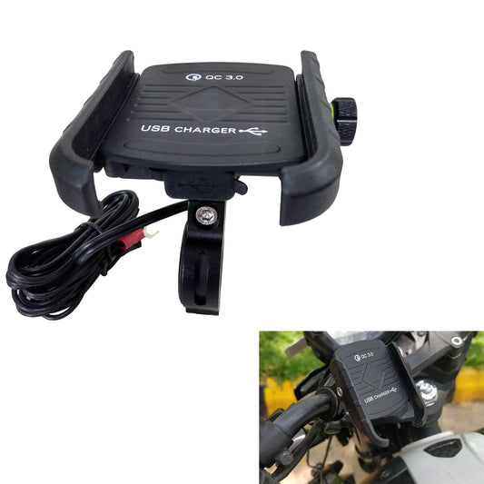 Vagary haw Grip Waterproof Bike | Motorcycle | Scooter Mobile Phone Holder Mount with Fast USB QC 3.0 Charger & 360° Rotation for Maps and GPS Navigation (Black)