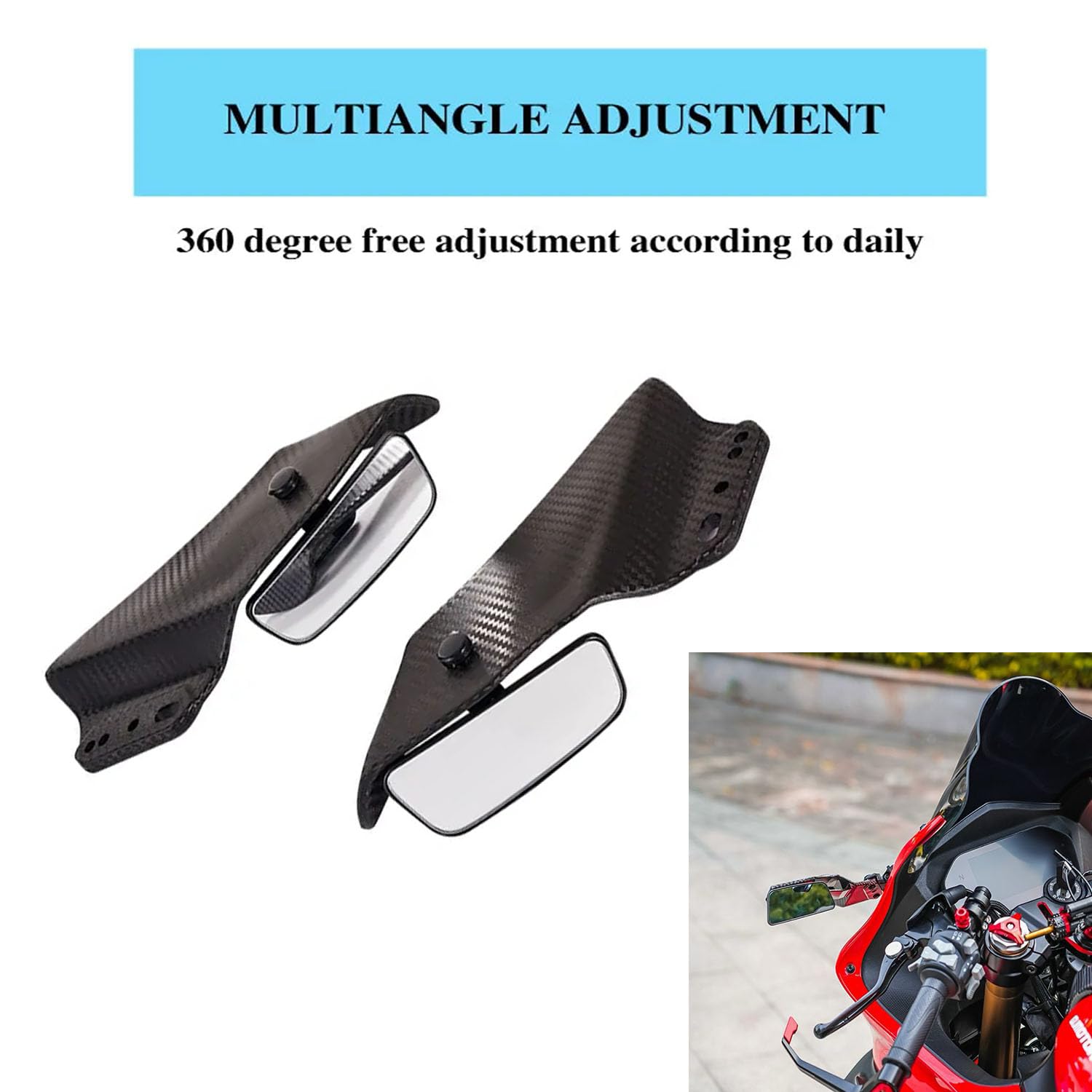 Vagary Anti Glare 360 Adjustable Rear View Mirrors Wings Mirror for Yamaha R15 V3, V4, R15M, Ninja 300 (Black)