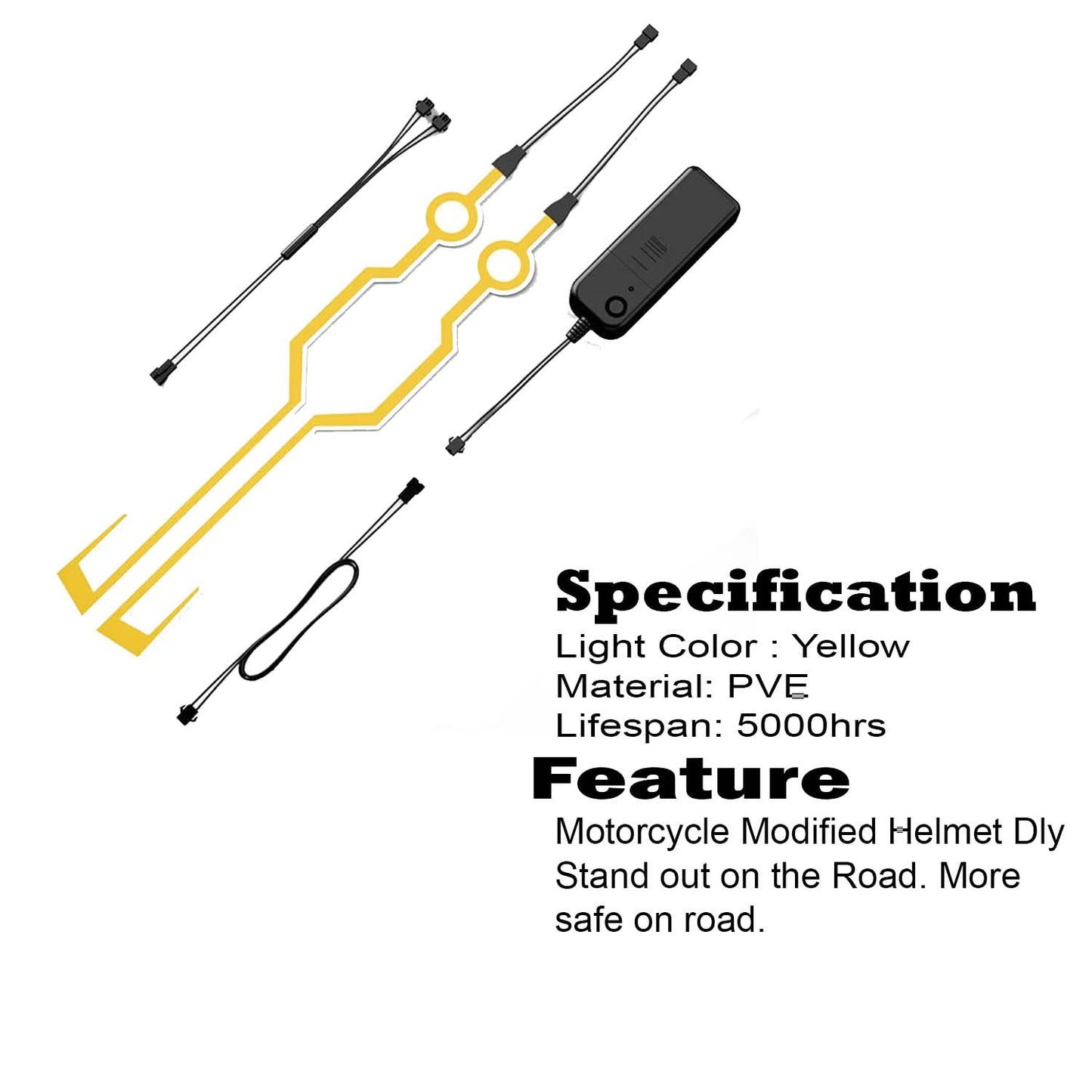 Vagary Motorcycle Helmet Light Strip LED Night Signal Light Helmet Strip Light (Yellow)_2pc