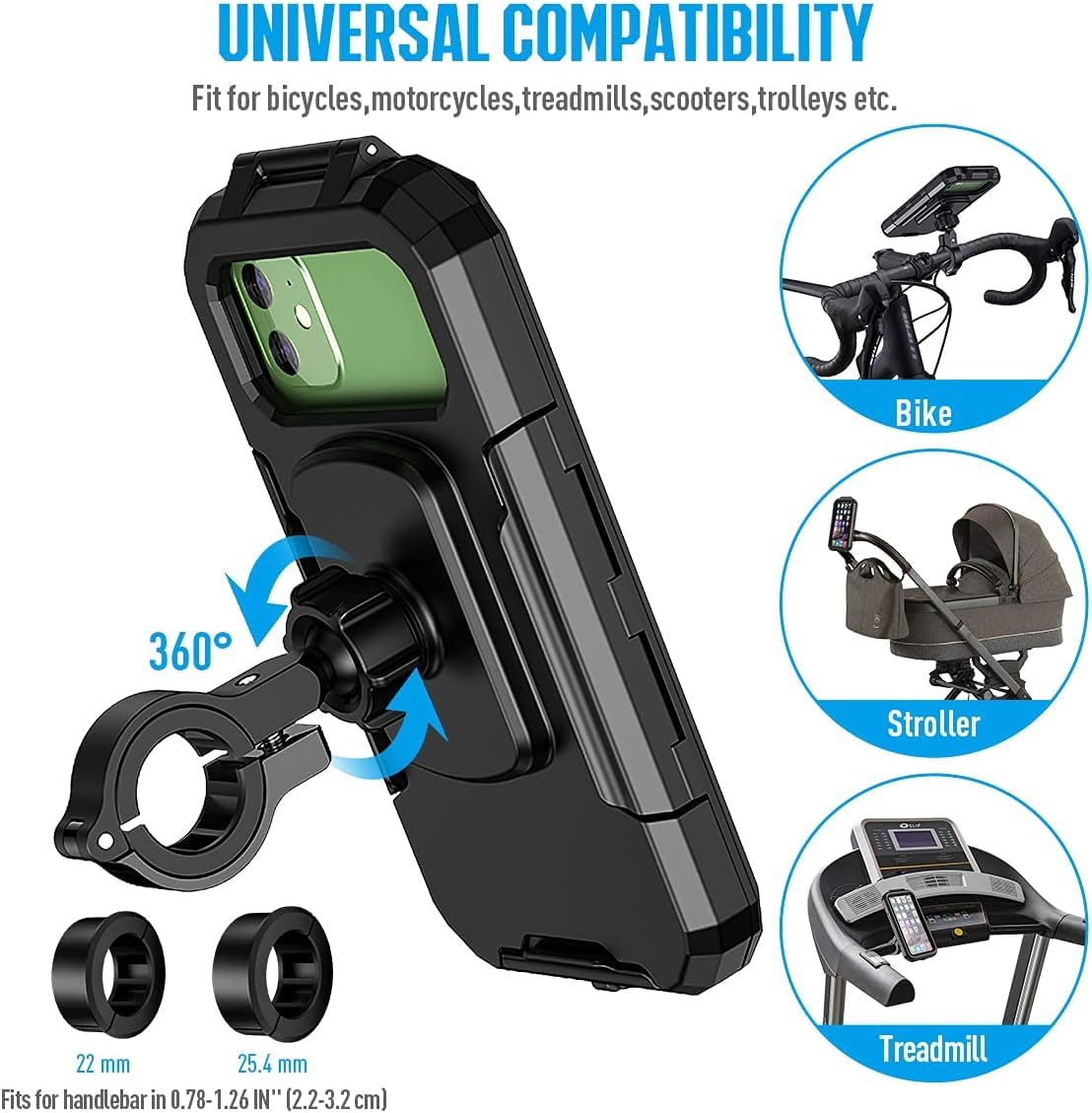Vagary Fully Covere 360° Rotation Detachable Handlebar Motorcycle Bike Mobile Holder for All Smartphone 5.5-6.8