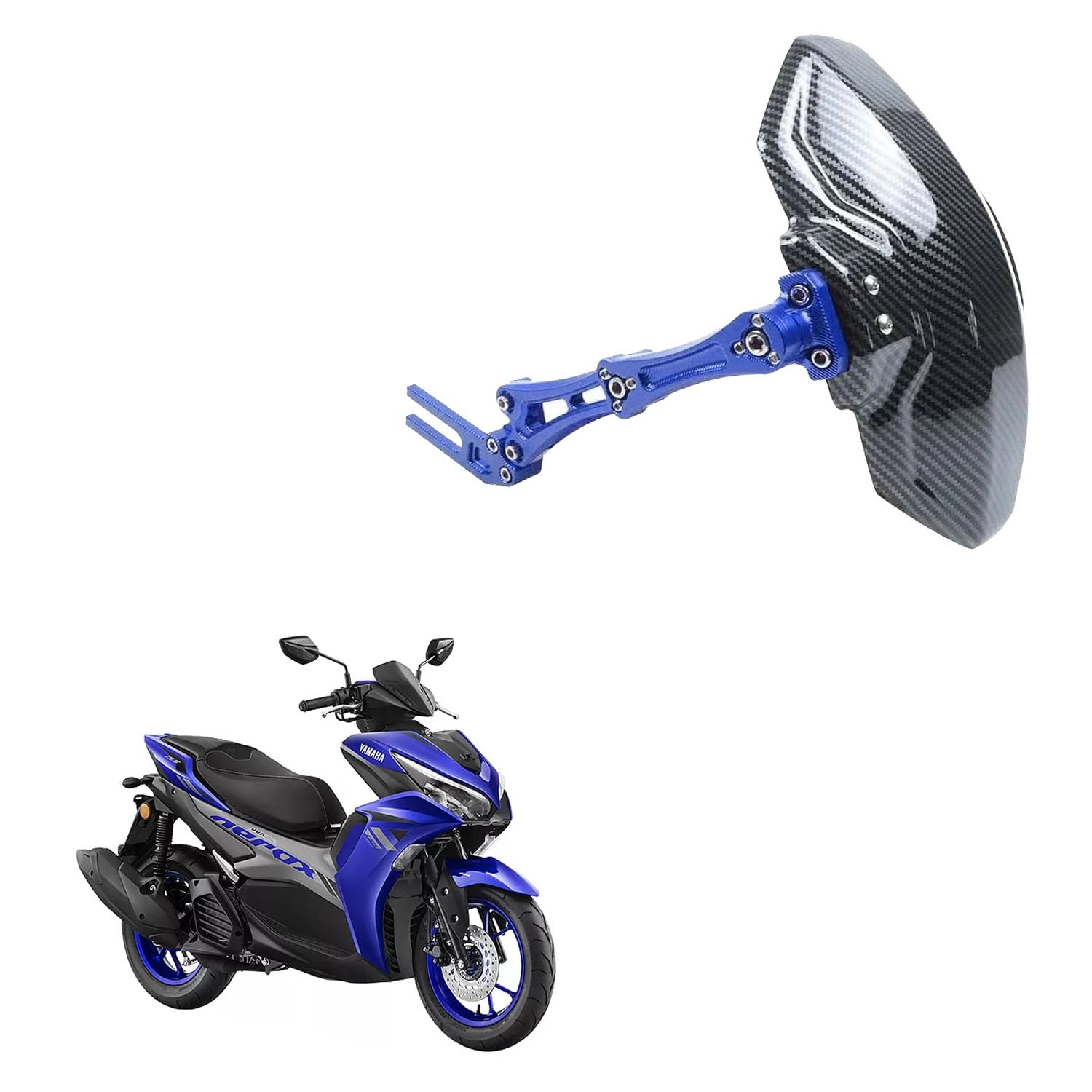 Vagary CNC Aluminium Carbon Fiber tyre Hugger Motorcycle Rear Mudguard Splash Guard for Yamaha Aerox 155 (Blue)