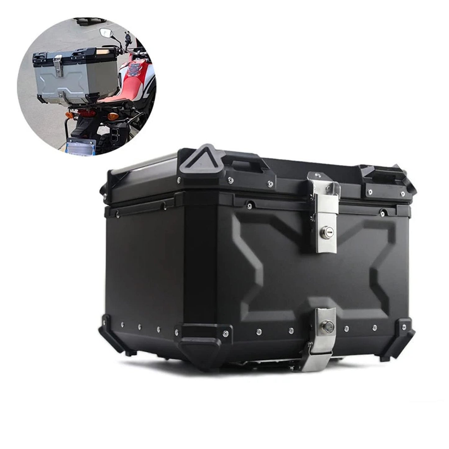 Vagary Metal Bike Storage Tail Top Box 45L Waterproof Luggage Case Hard Trunk Top Box For Himalayan (Black)