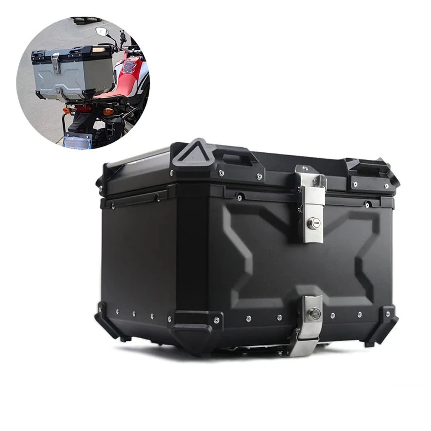 Vagary Metal Bike Storage Tail Top Box 45L Waterproof Luggage Case Hard Trunk Top Box For Himalayan (Black)