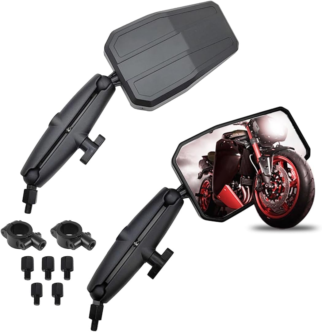 Vagary Black Universal Angle Adjustable Motorcycle Mirror With 7/8" Handlebar Mount and 8/10MM Screws Compatible with Street Dirt Bike Scooter Moped Cruiser ATV (Dubble Take Mirror))