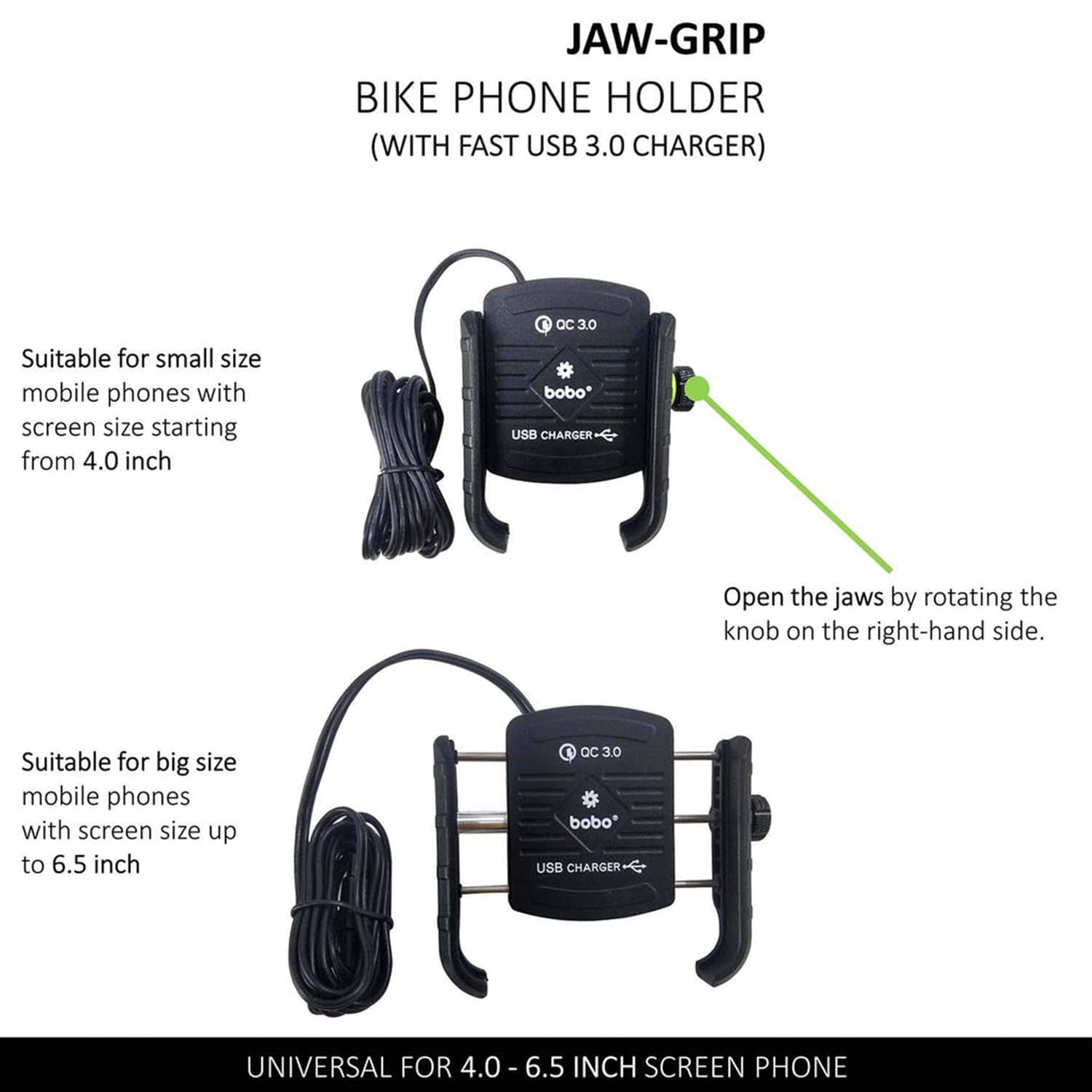 Vagary haw Grip Waterproof Bike | Motorcycle | Scooter Mobile Phone Holder Mount with Fast USB QC 3.0 Charger & 360° Rotation for Maps and GPS Navigation (Black)