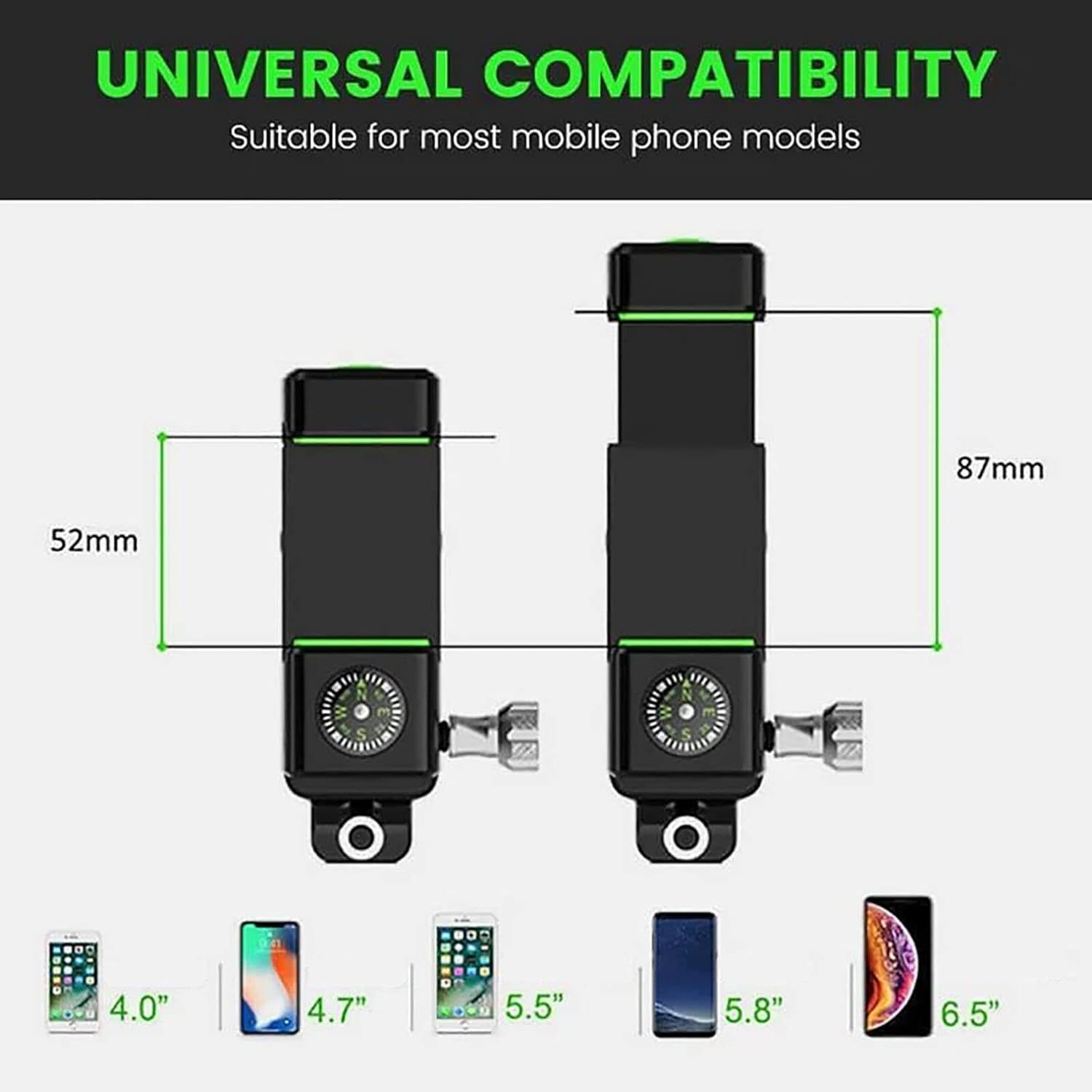 Vagary Universal Bike eBike Motorcycle Handlebar Mobile Phone Mount Bicycle Holder Cycling Stand Clamp Support with LED with Light & Compass