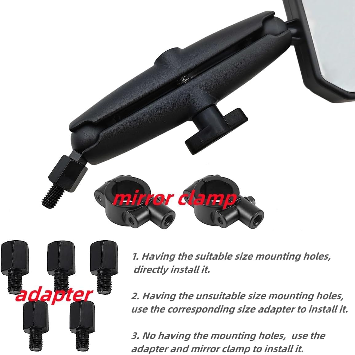 Vagary Black Universal Angle Adjustable Motorcycle Mirror With 7/8" Handlebar Mount and 8/10MM Screws Compatible with Street Dirt Bike Scooter Moped Cruiser ATV (Dubble Take Mirror))