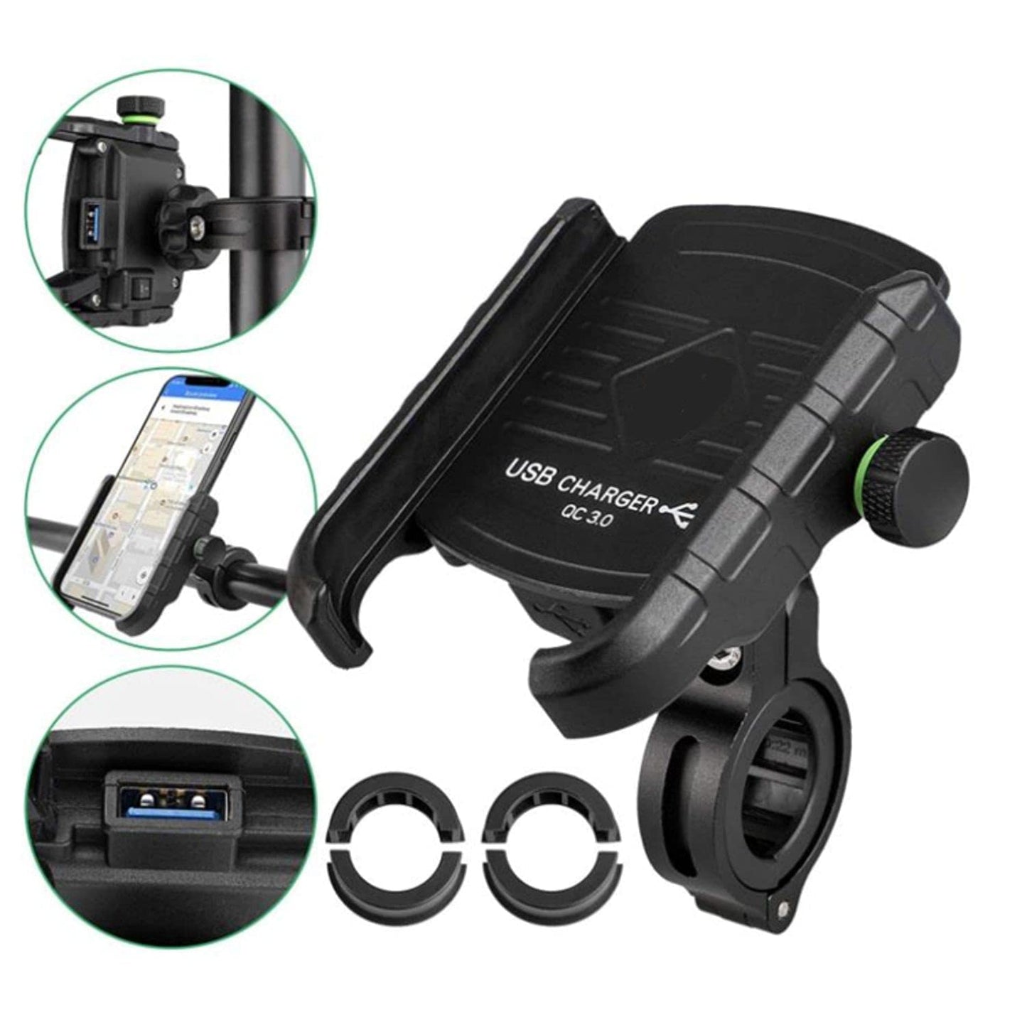 Vagary haw Grip Waterproof Bike | Motorcycle | Scooter Mobile Phone Holder Mount with Fast USB QC 3.0 Charger & 360° Rotation for Maps and GPS Navigation (Black)
