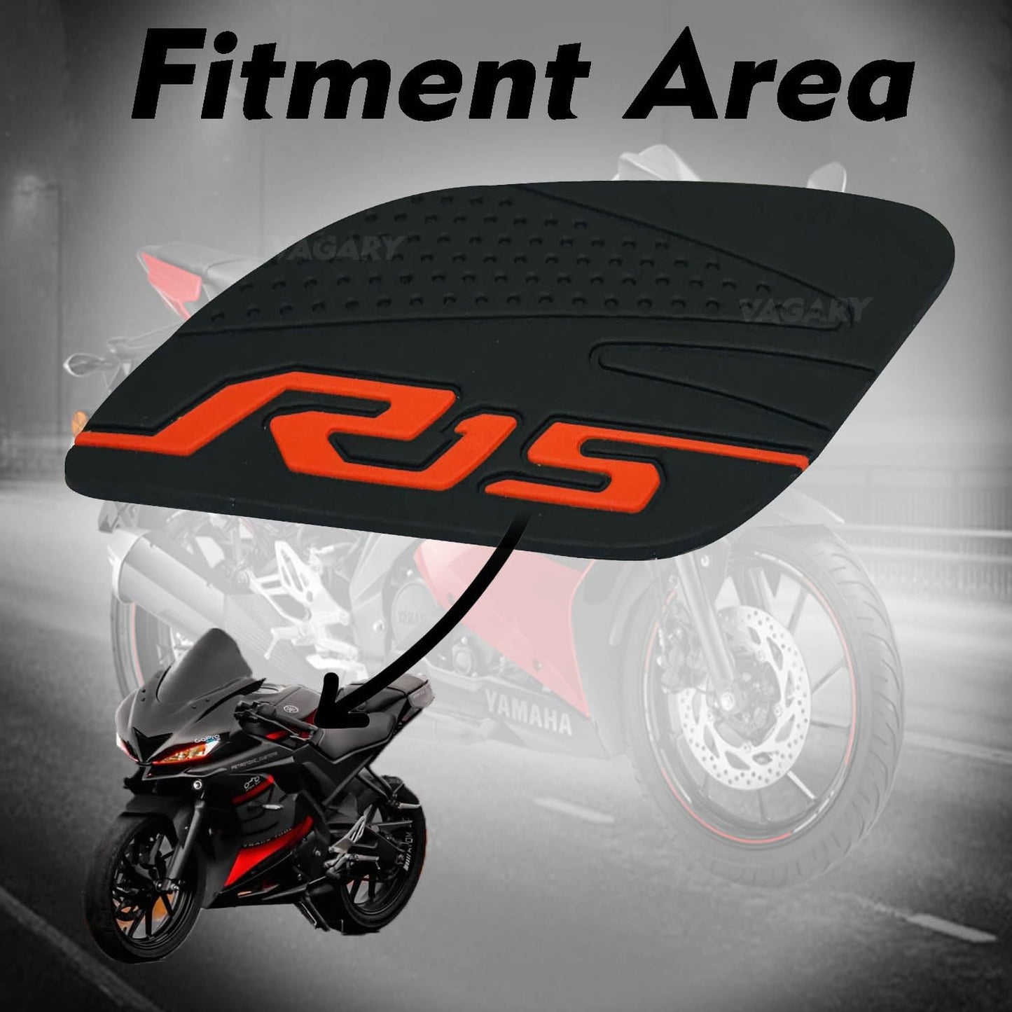 Vagary Anti Slip Silicone Tank Pad/Thai Pad for Yamaha R15 V3 (Black-Red)
