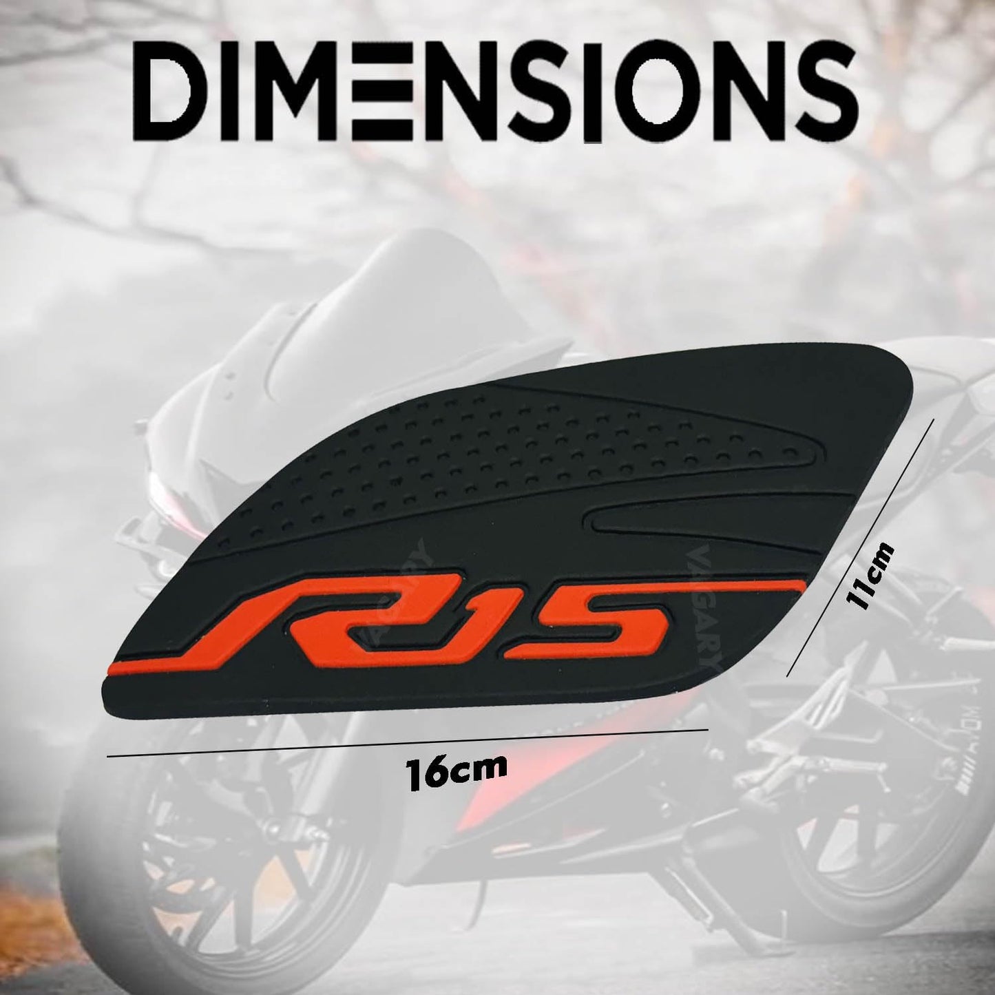 Vagary Anti Slip Silicone Tank Pad/Thai Pad for Yamaha R15 V3 (Black-Red)