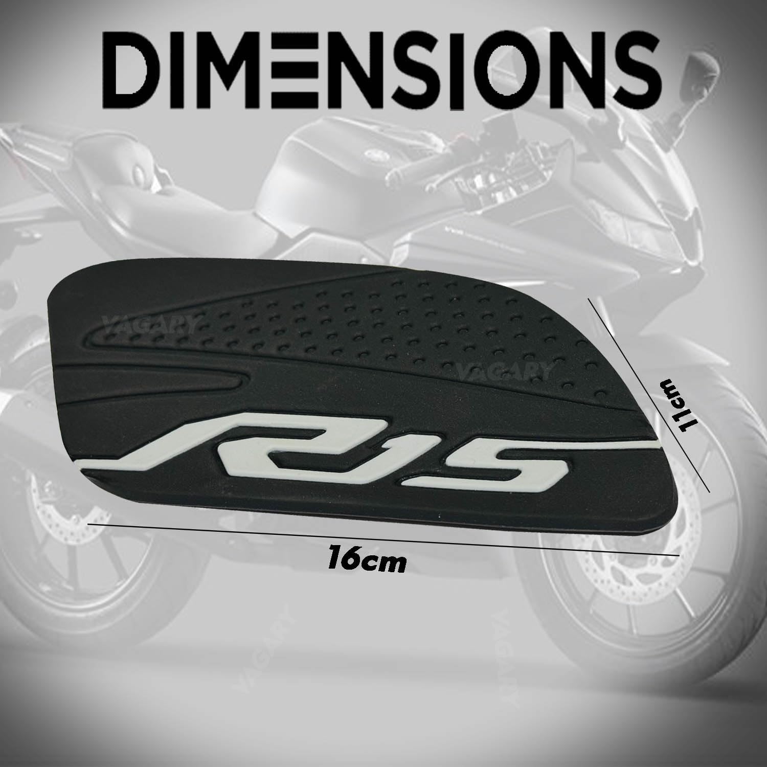Vagary Anti Slip Silicone Tank Pad/Thai Pad for Yamaha R15 V3 (Black-Siver)