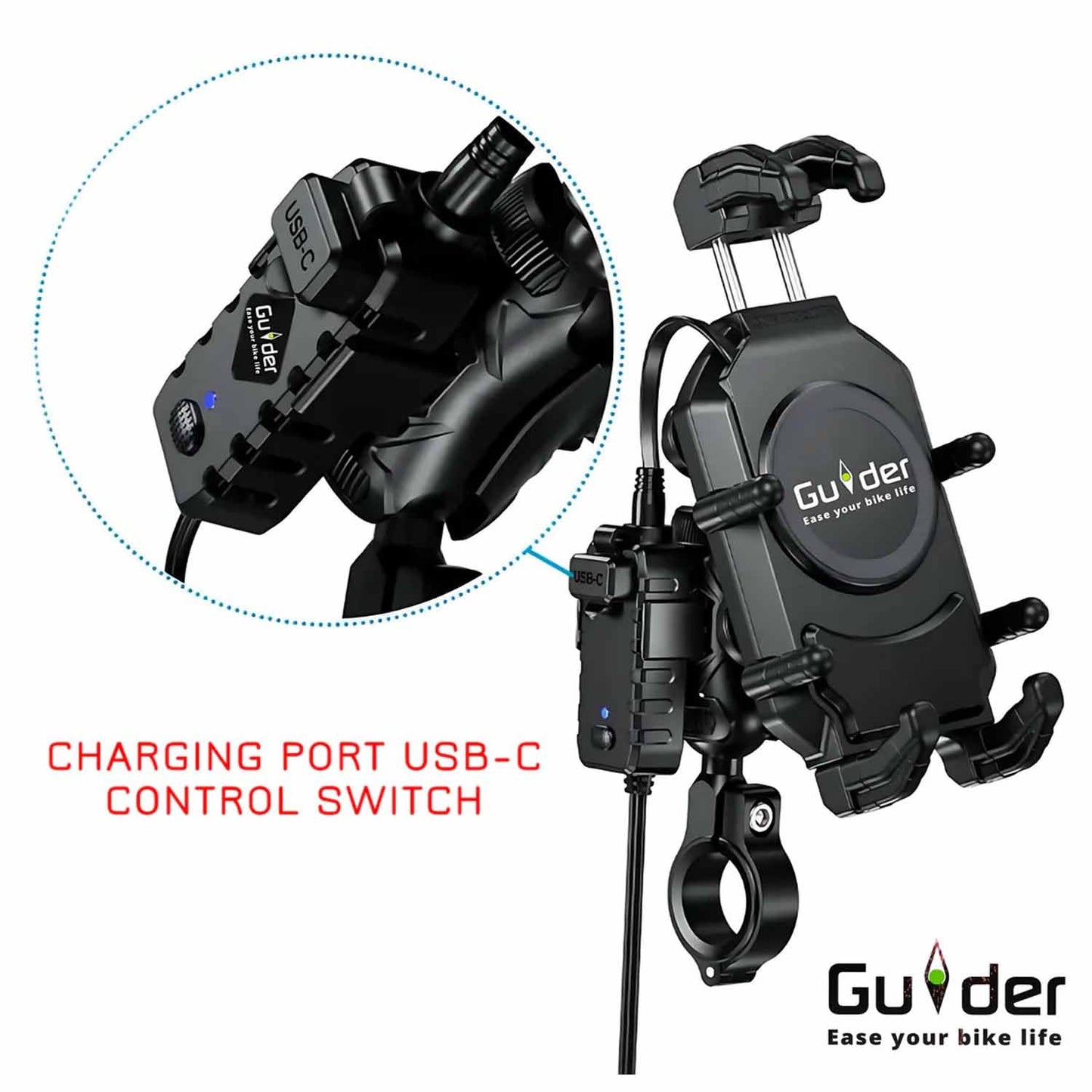 Guider Motorcycle Shockproof Wireless Charger Mobile Holder M26 A1 (Black)
