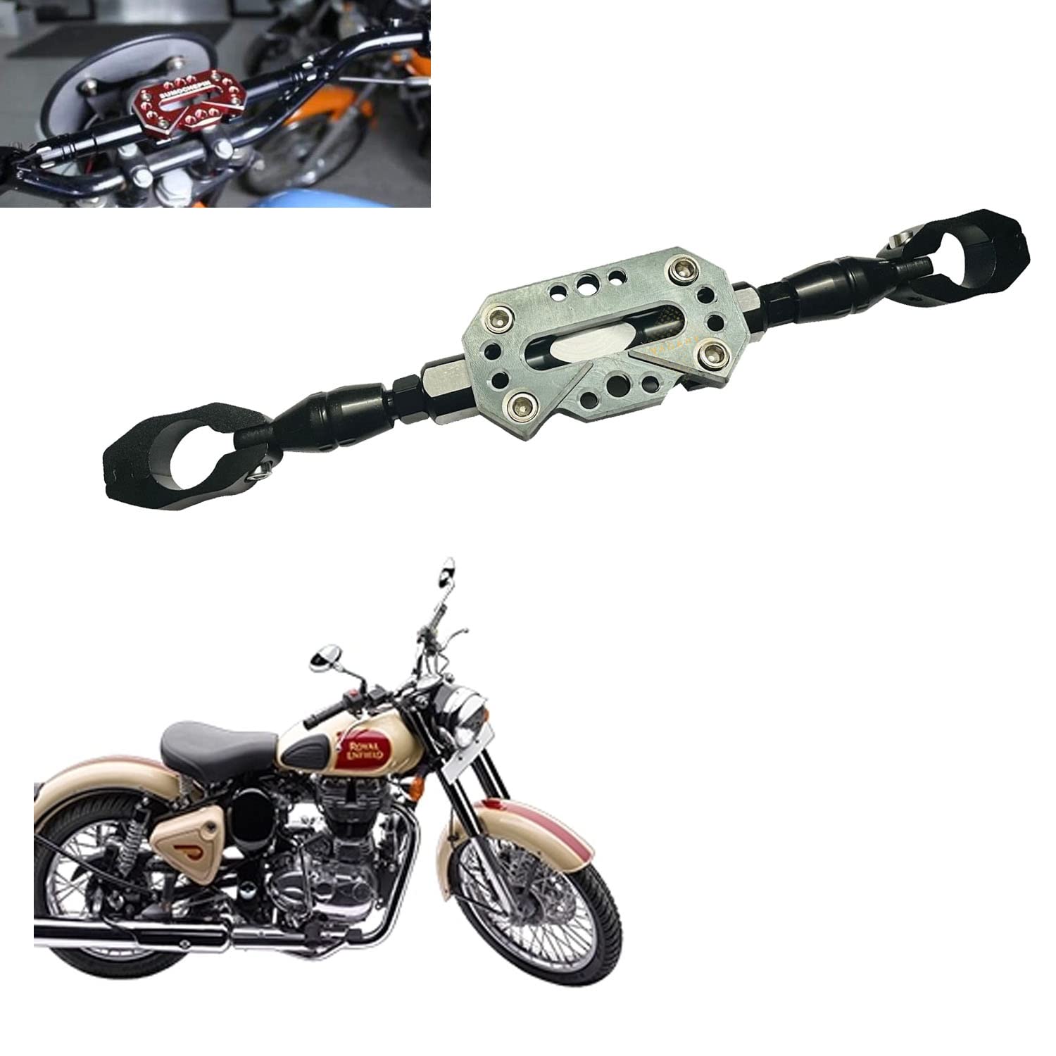 Vagary CNC Adjustable Vibration Rod Handlebar Cross Bar for Royal Enfield Classic 350 Clip-on Handle Bar (Black, Silver)
