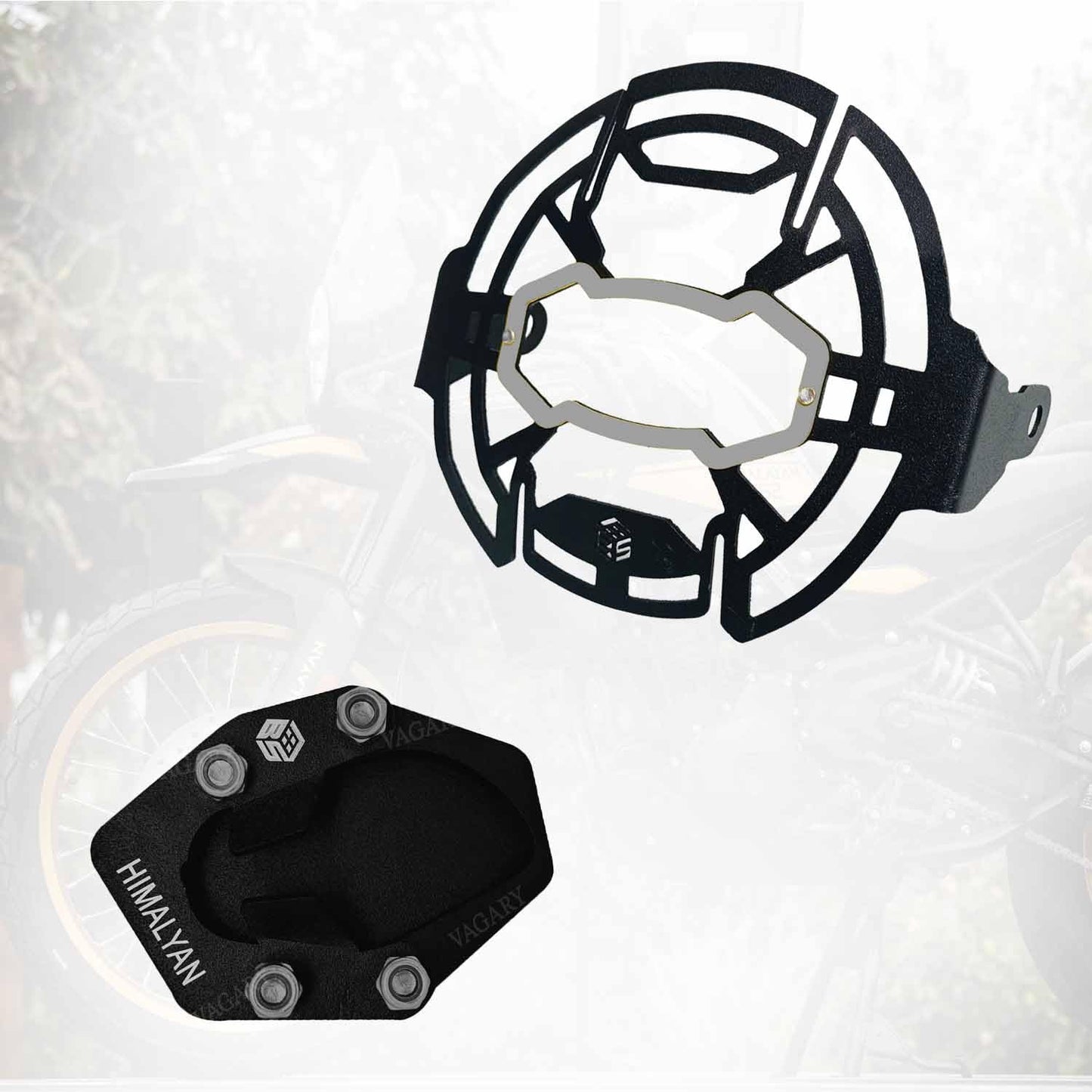 Vagary Premium Matte Black Headlight Grill With Side Stand Extender for RE Himalayan 450 (Black)