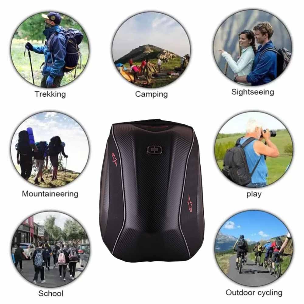 Vagary Rider Backpack 22L Carbon Fiber Motorcycle Backpack Riding Bag Hard Shell (Black)