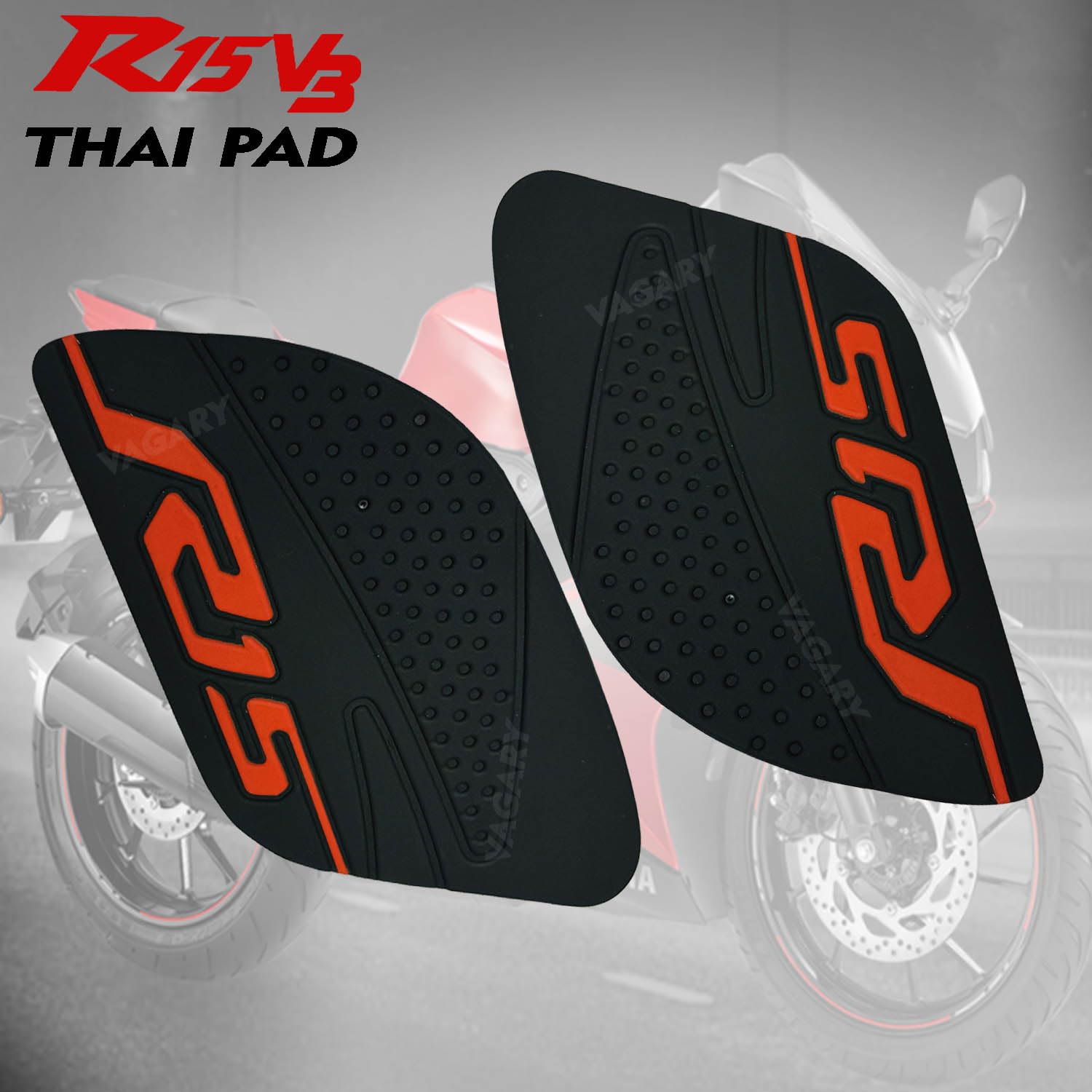 Vagary Anti Slip Silicone Tank Pad/Thai Pad for Yamaha R15 V3 (Black-Red)