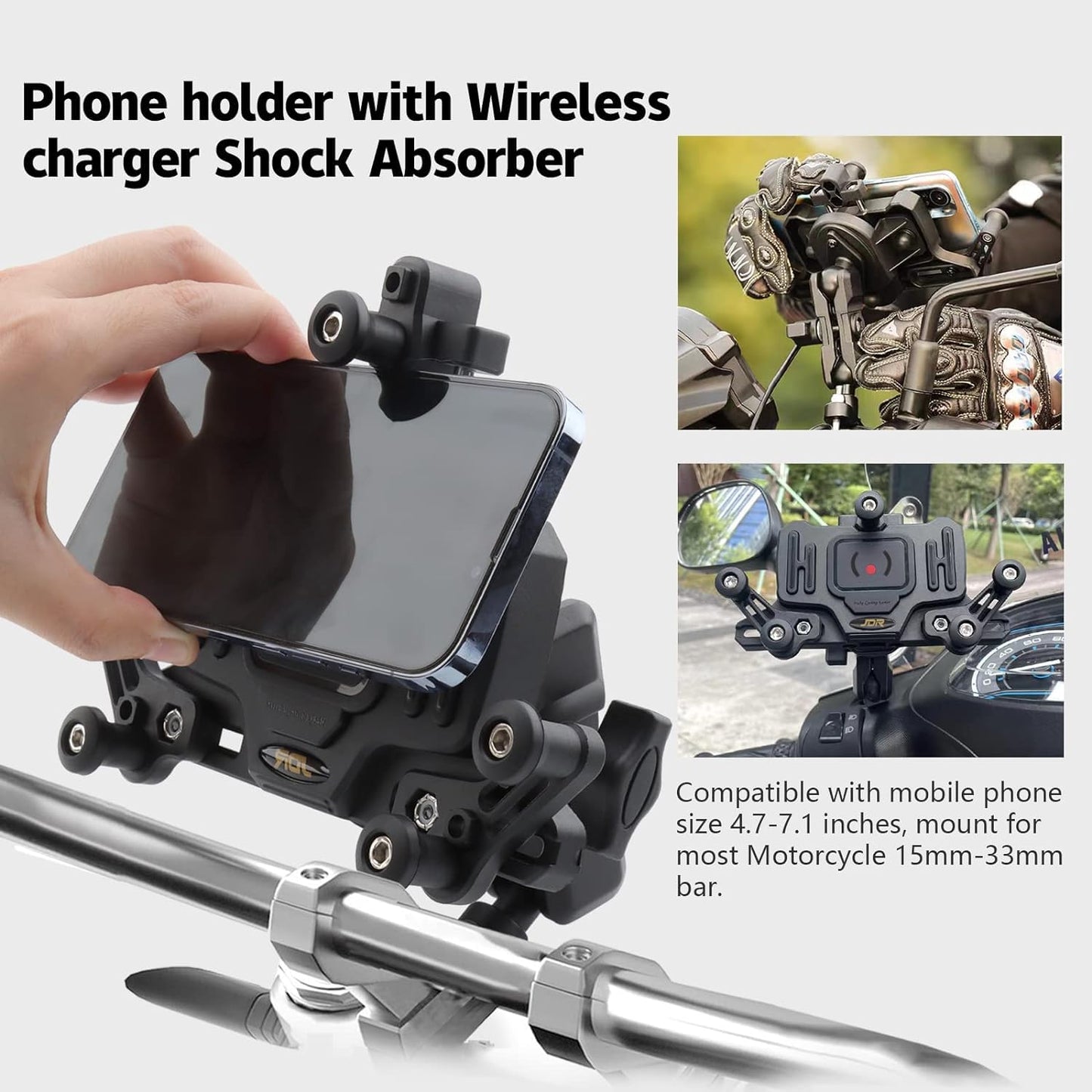 Vagary Aluminum Bike Mobile Holder Phone Mount with 15W Charging Vibration Dampener for B M W G 310 RR, Kawasaki Z900, ZX-10R, Kawaski Ninja 300, Interceptor 650, Himalayan Bs6, RE Hunter 350 (Black)