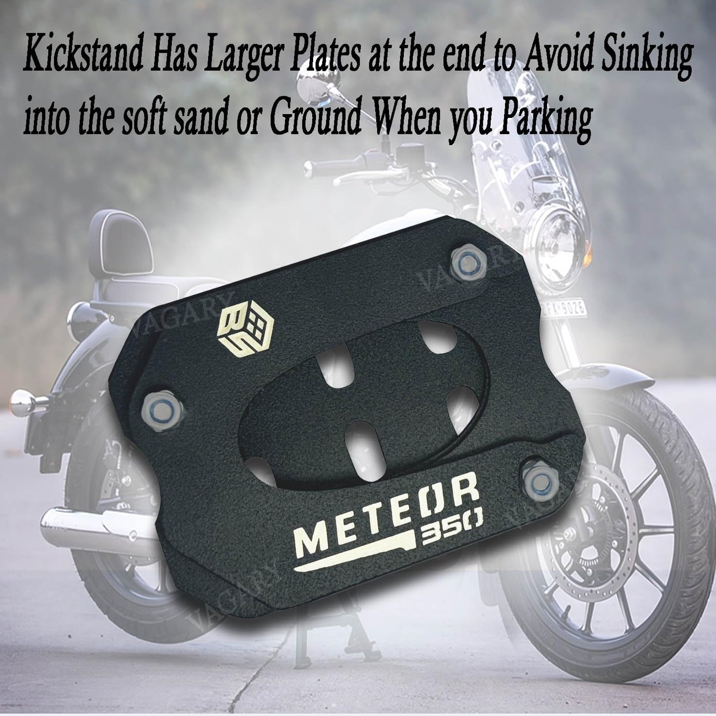 Vagary Aluminium Alloy Kickstand Side Stand Extender for RE Meteor 350 (Black)