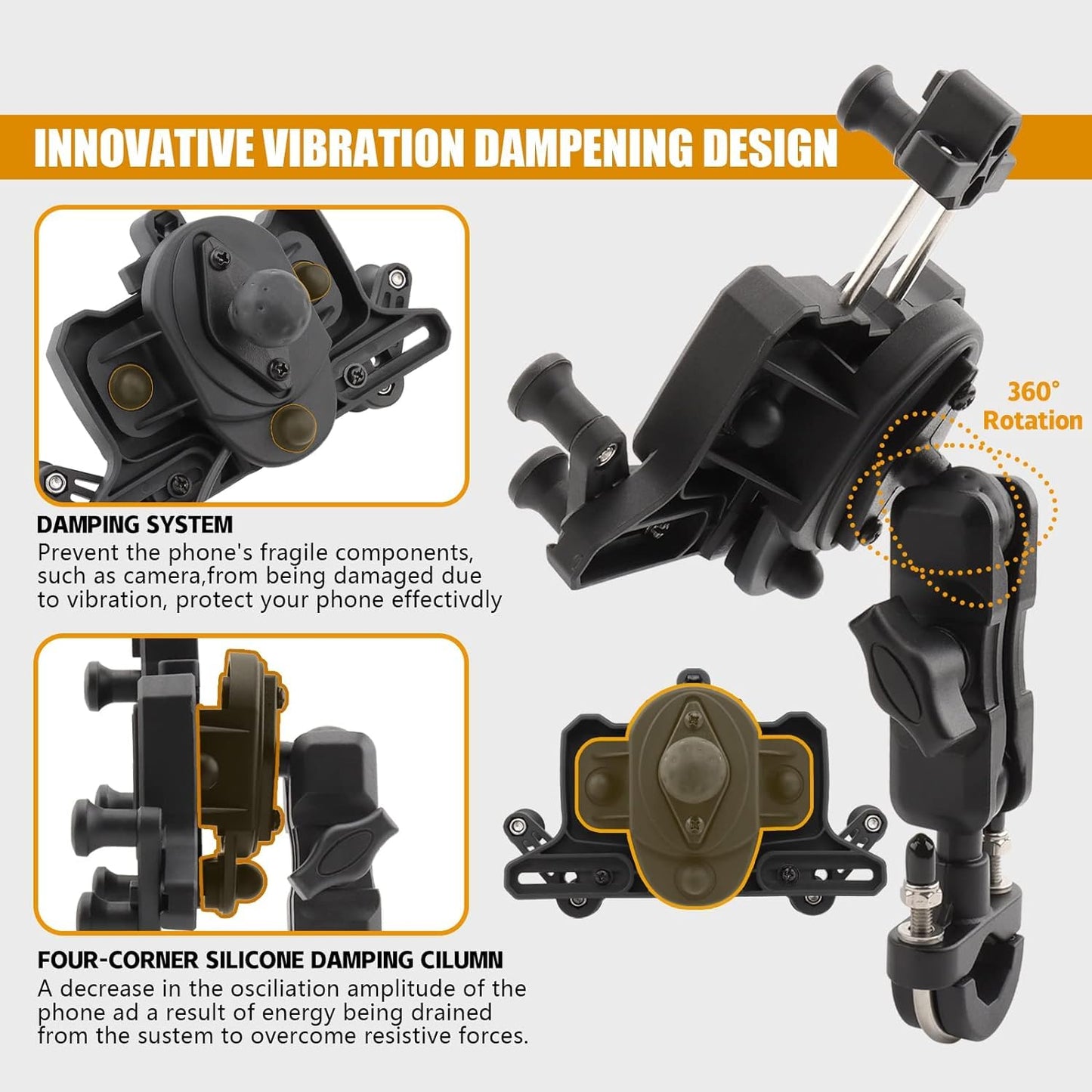 Vagary Aluminum Bike Mobile Holder Phone Mount with 15W Charging Vibration Dampener for B M W G 310 RR, Kawasaki Z900, ZX-10R, Kawaski Ninja 300, Interceptor 650, Himalayan Bs6, RE Hunter 350 (Black)
