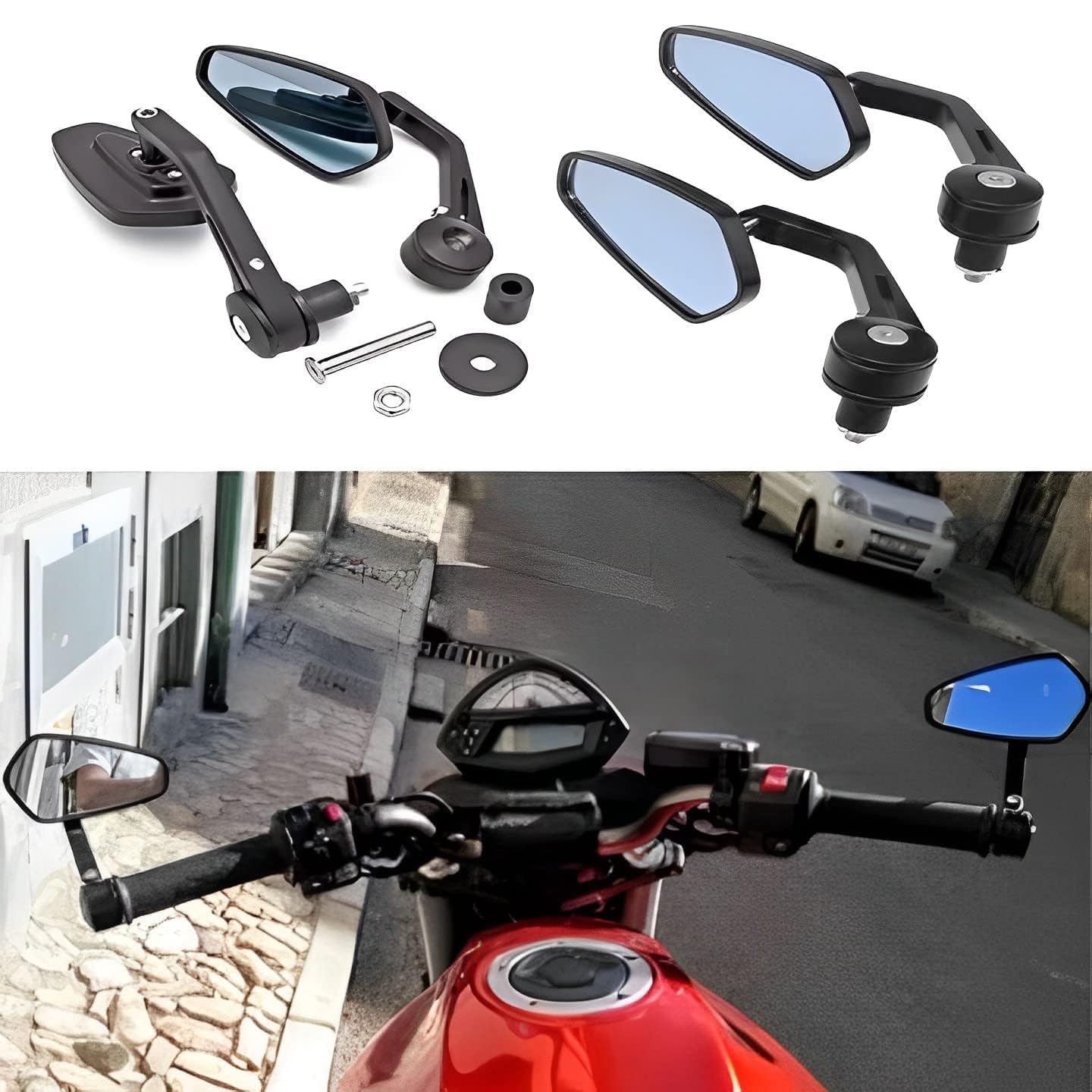 Vagary Aluminium Universal Aluminum Mirror Glass Bar End Rear View Mirrors Motorcycle Handlebar for RE Bullet Classic 350, Hunter 350, Meteor 350, Reborn Classic 350, GT 650, Ktm, Pulsar, Hero
