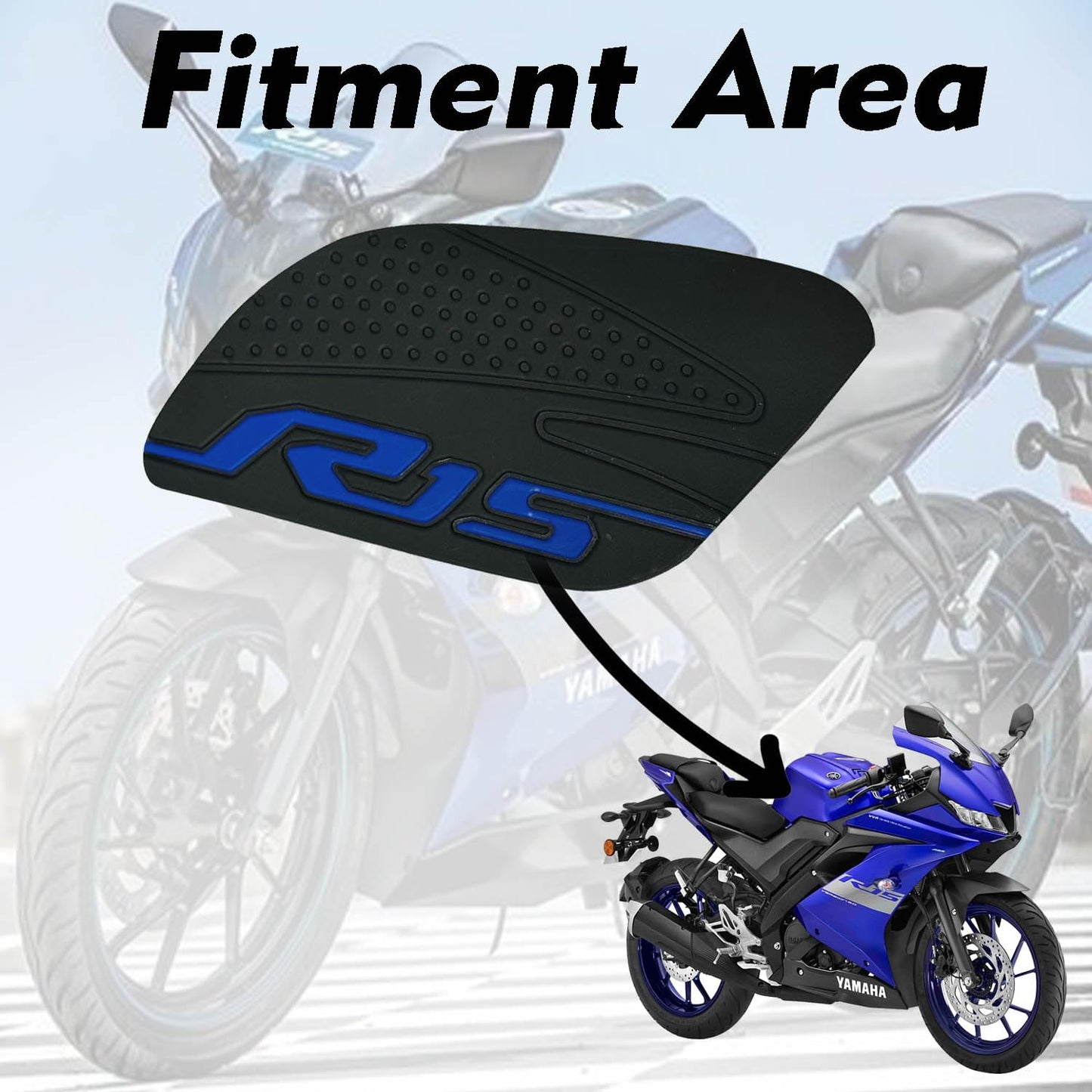 Vagary Anti Slip Silicone Tank Pad/Thai Pad for Yamaha R15 V3 (Black-Blue)