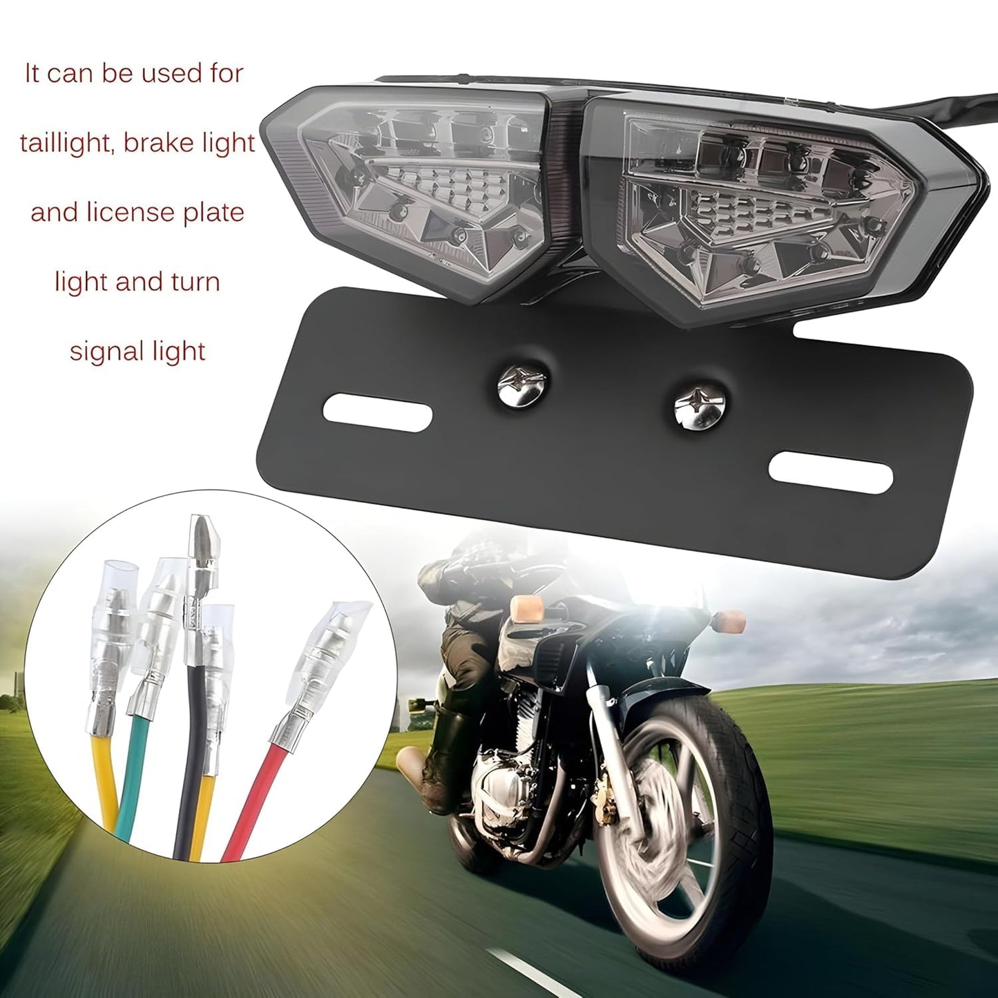 Vagary 40-LED 40W Motorcycle Tail Light Integrated Running Lamp Brake & Turn Signal Light with License Plate Bracket for Harly Motorcycle Street Bike (BLACK BODY)