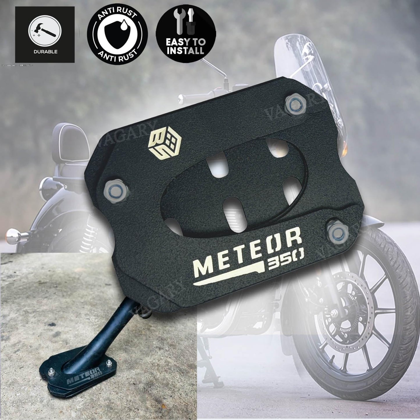 Vagary Aluminium Alloy Kickstand Side Stand Extender for RE Meteor 350 (Black)