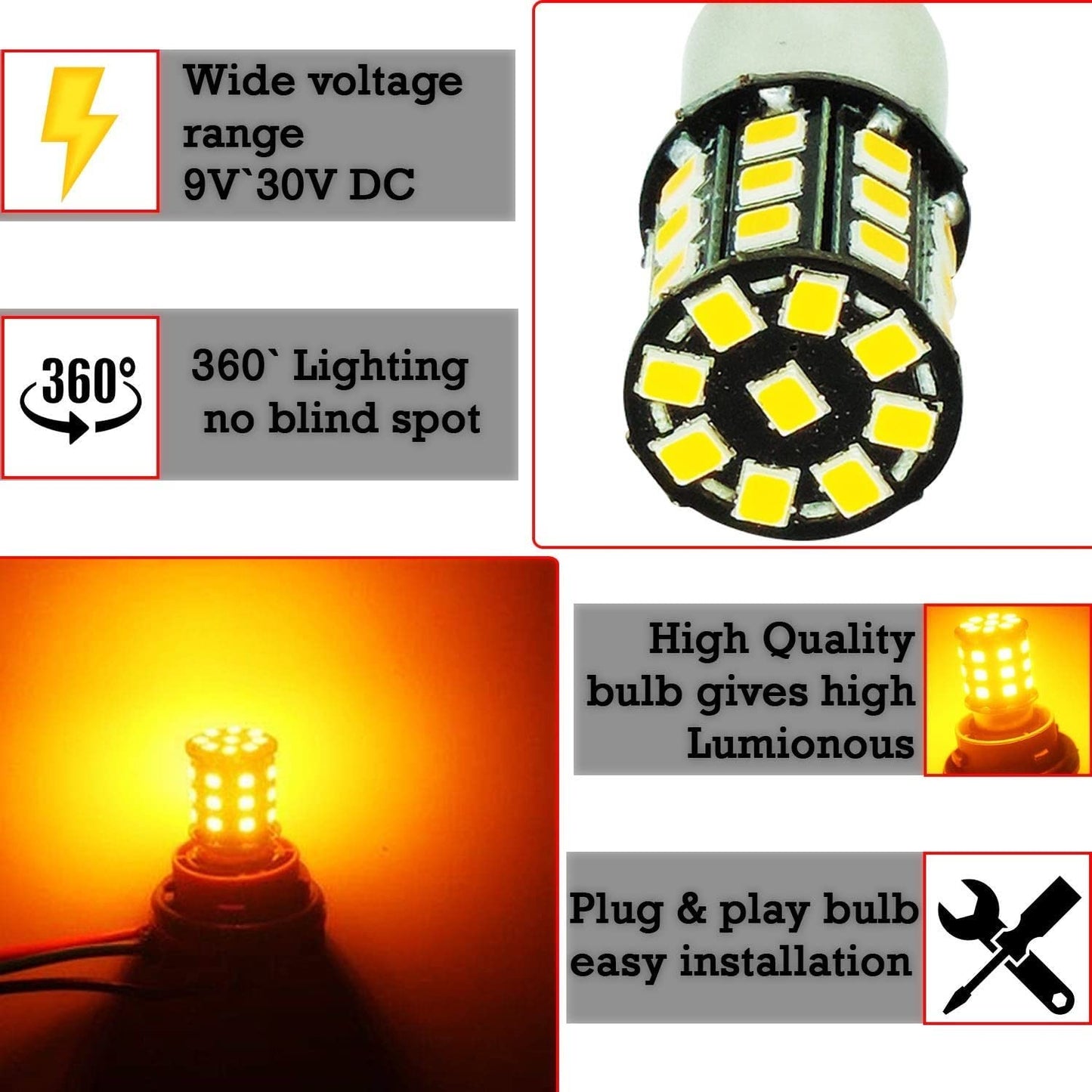 Vagary Bright 360° Reflecting LED Indicator Bulbs Light 4pc (Cross PIN LED) Indicator Light, Parking Light Motorbike, Car LED (12 V, 15 W) (Universal For Bike, Universal For Car, Pack of 4)